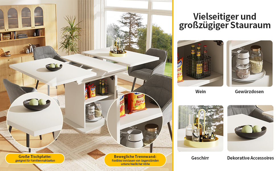 Logidon eettafel telescopische tafel 140×80 cm met drie opbergniveaus