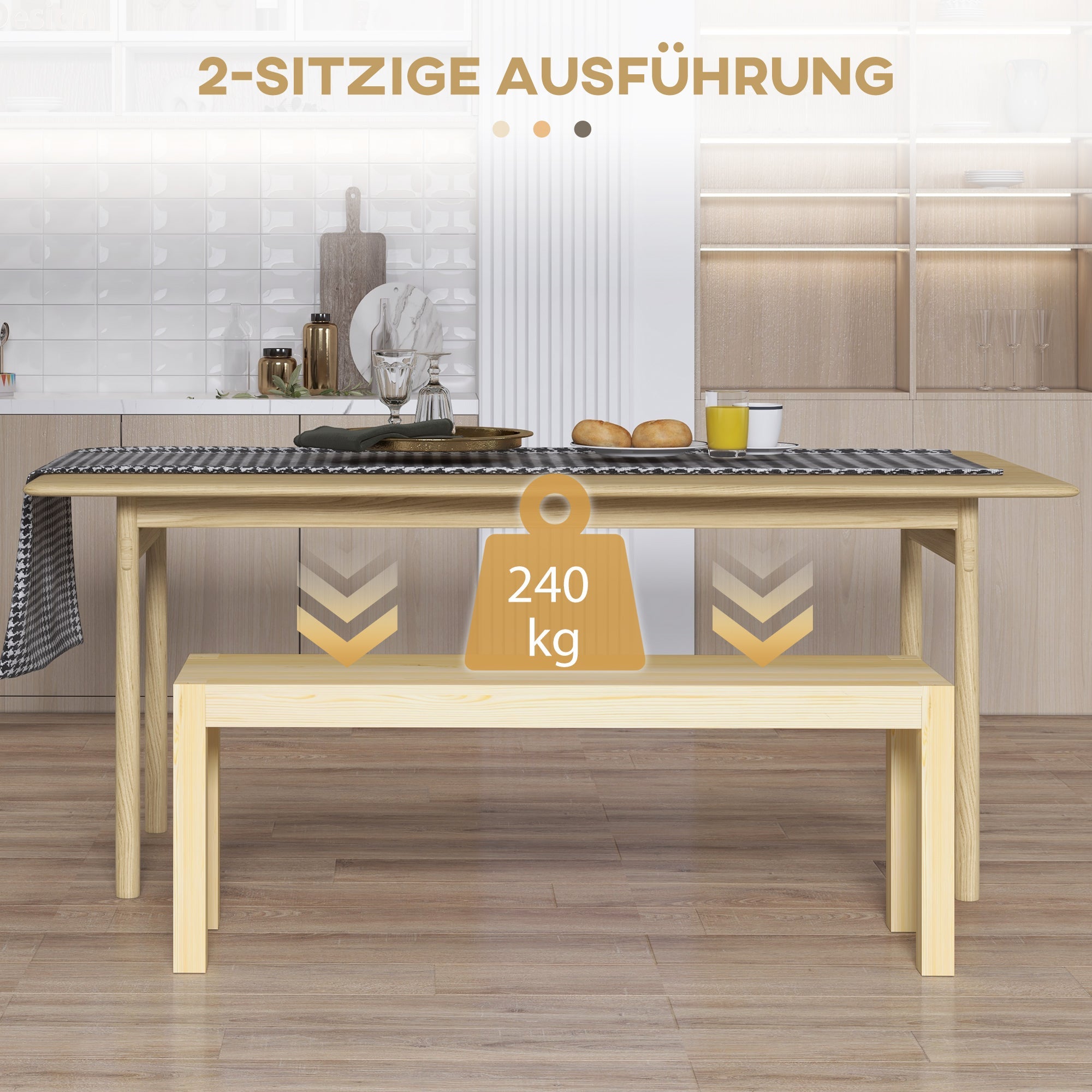 Logidon HOMCOM bank 2 zits naturel 120x33x45 cm