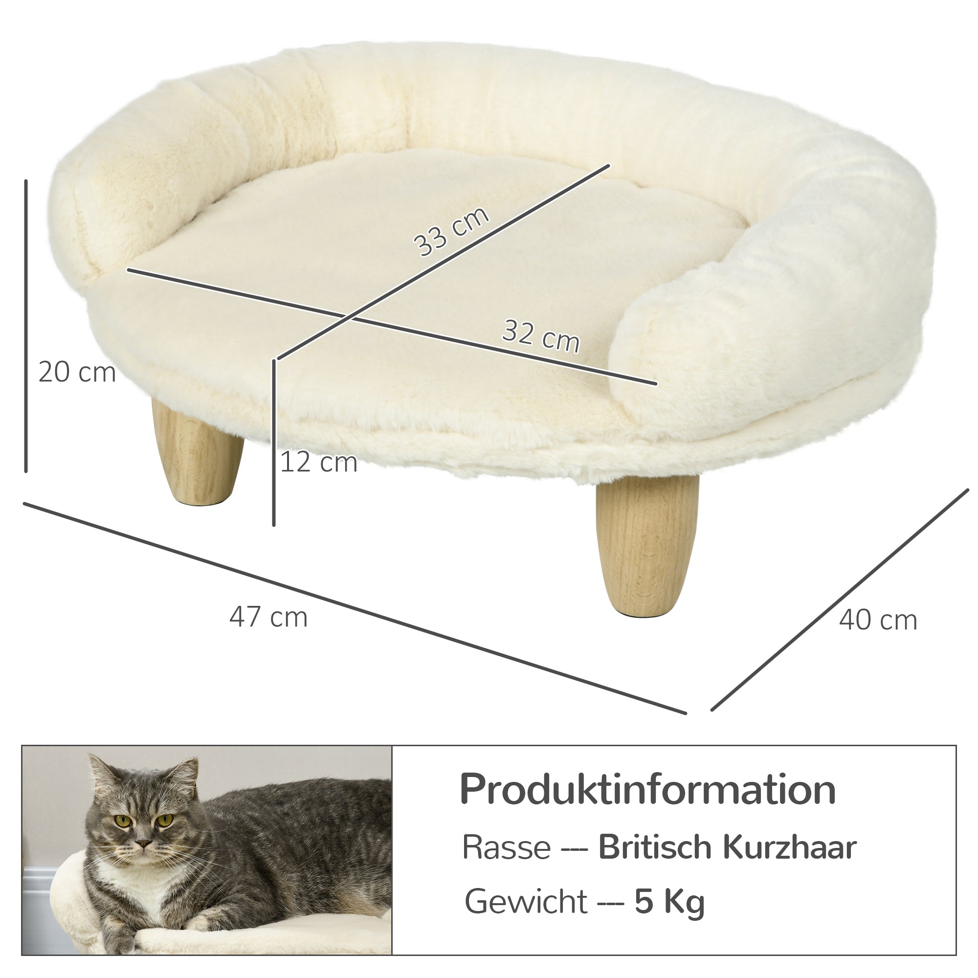 Logidon Dierensofa Flanel Crème Wit Verhoogd Design 47x40x20 Cm