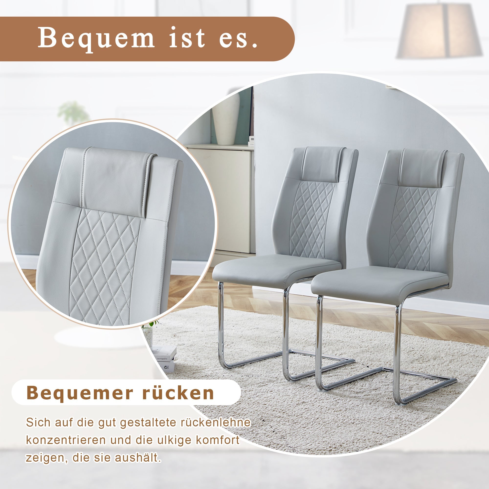 Logidon Scandinavische stijl lichtgrijze PU eetkamerstoelenset met vier stoelen