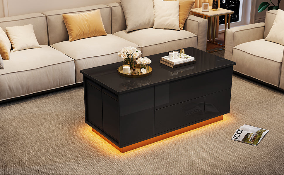 Logidon 4-in-1 in hoogte verstelbare salontafel zwart 100x50x45 cm LED