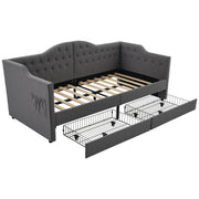 Logidon upholstered daybed 90x200 gray USB-C charging function 2 drawers