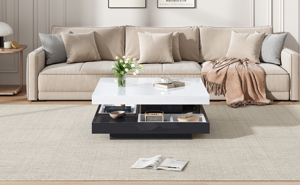Logidon Draaibare Salontafel Wit Blad Zwart Onderstel 70x70x36