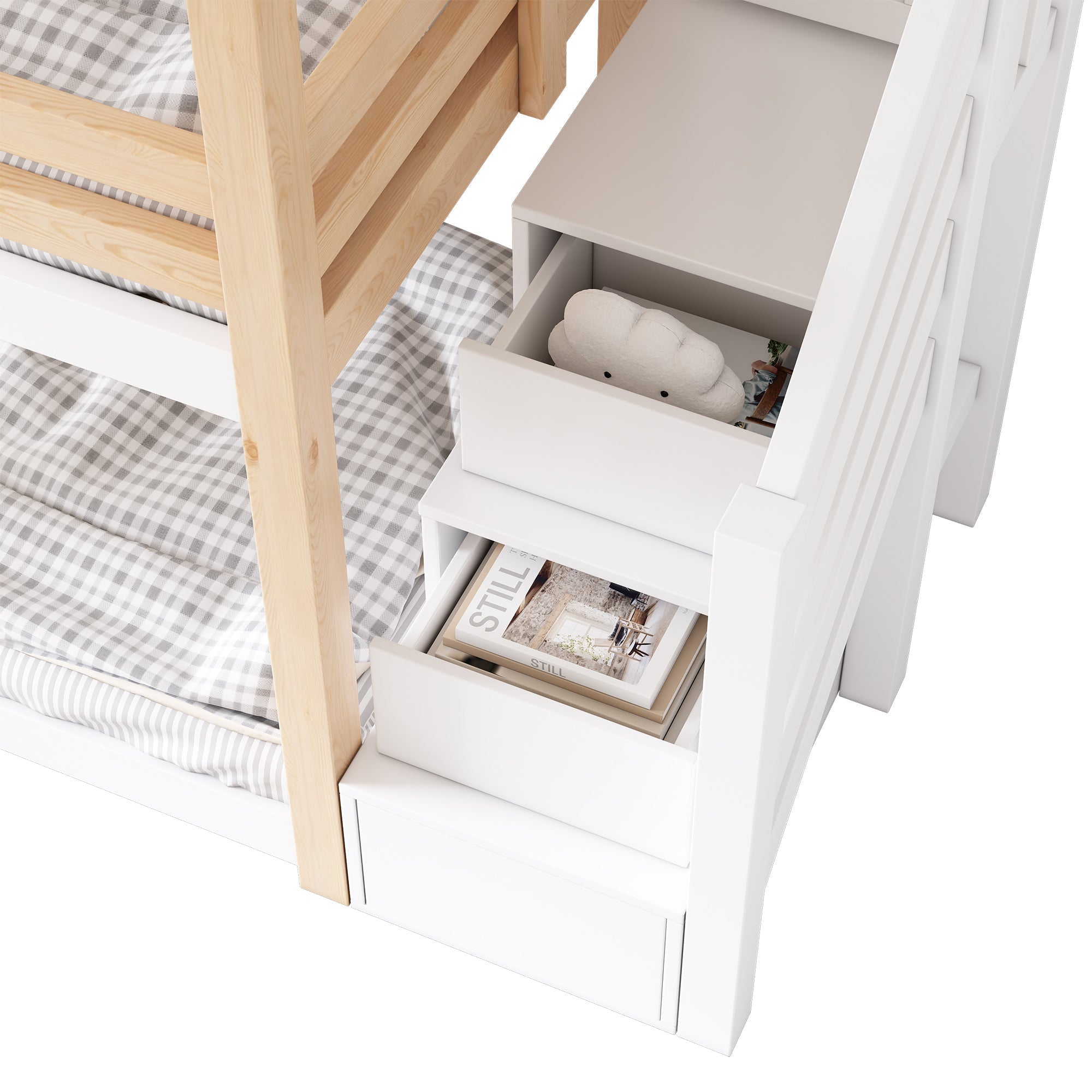 Logidon stapelbed boomhut 90x200 cm - naturel wit, 2 lattenbodems