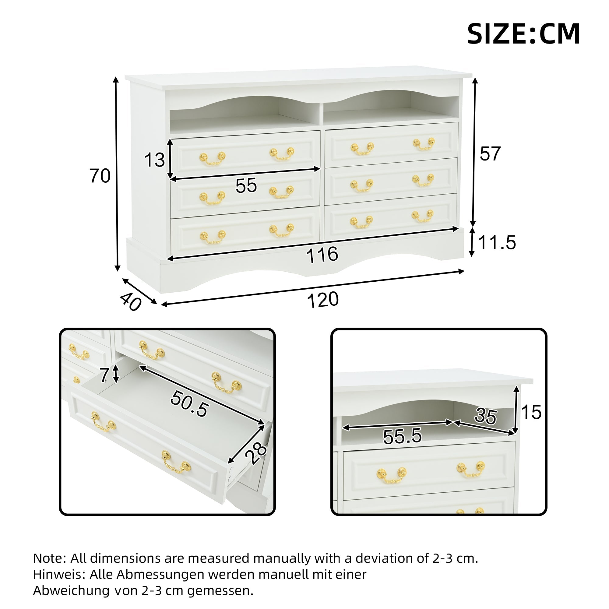 Logidon Dressoir 120x40x70 met LED-licht en halfopen opbergruimte Wit