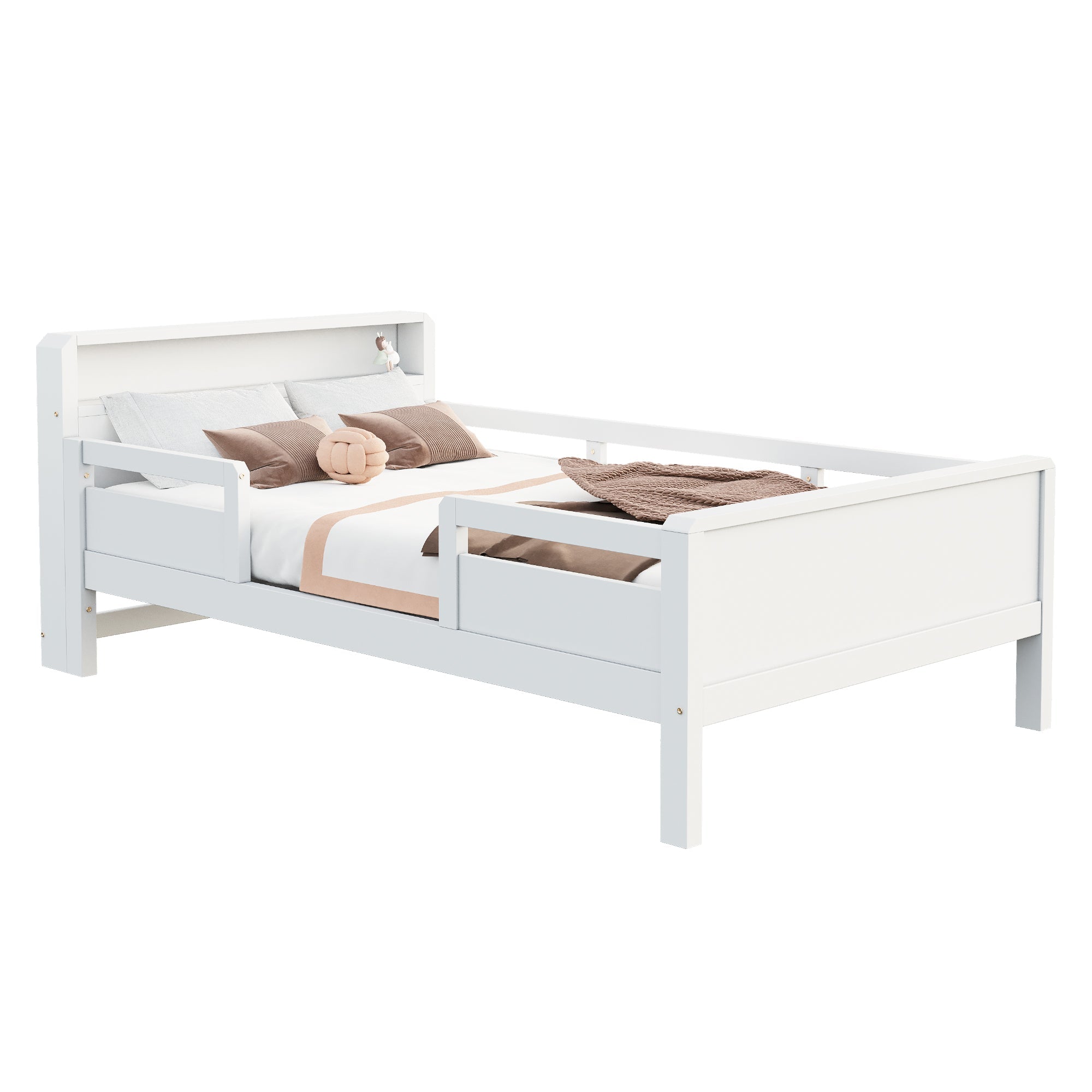 Logidon houten bed 90x200 cm USB C oplaadpunt LED hoofdbordplank wit