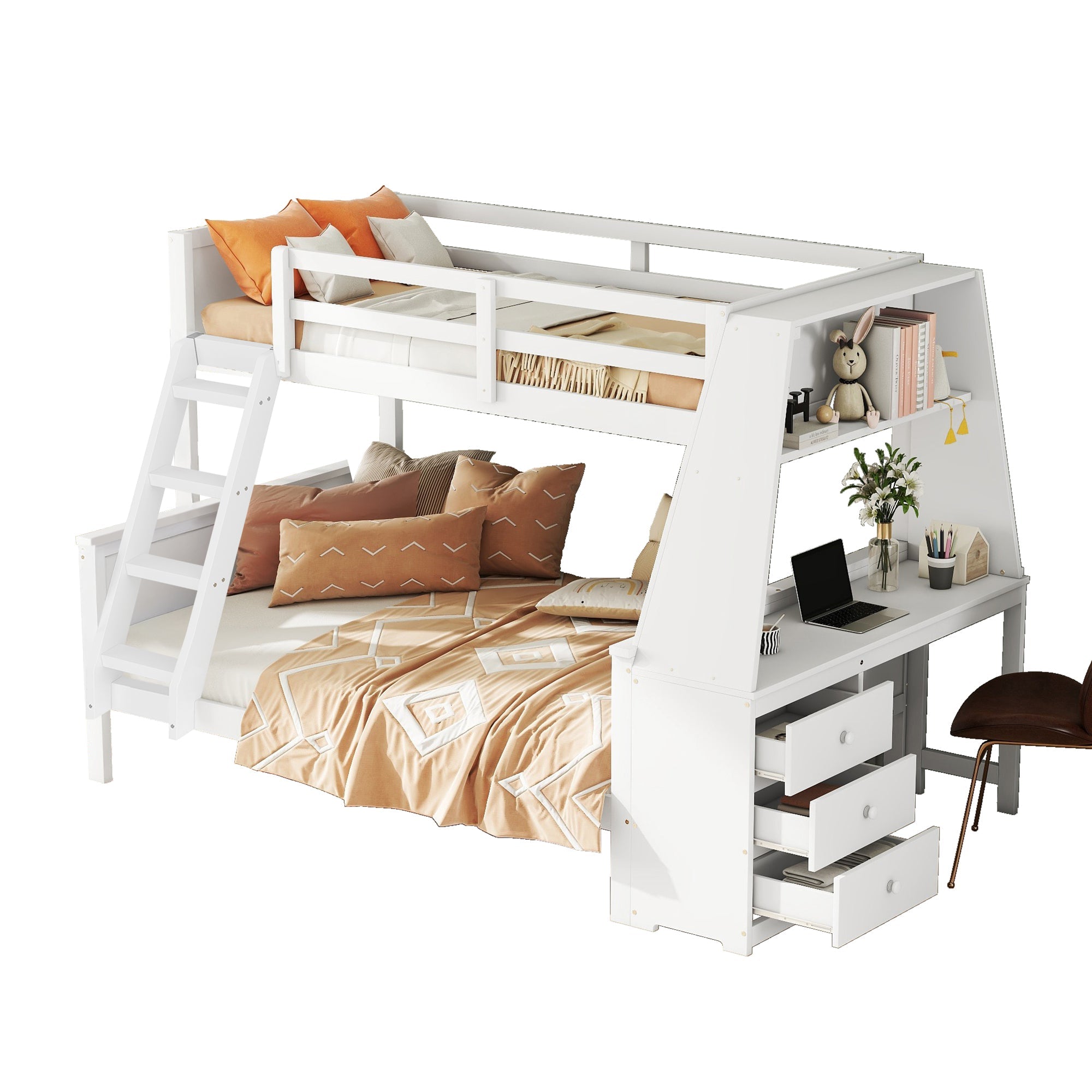 Logidon stapelbed 90x200 en 140x200 met tafel en opbergruimte wit