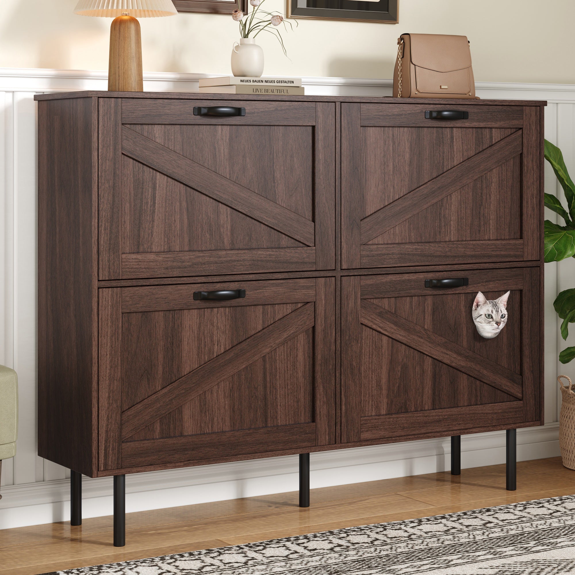 Logidon smalle schoenenkast 120x28x92 cm walnoot bruin 4 deuren