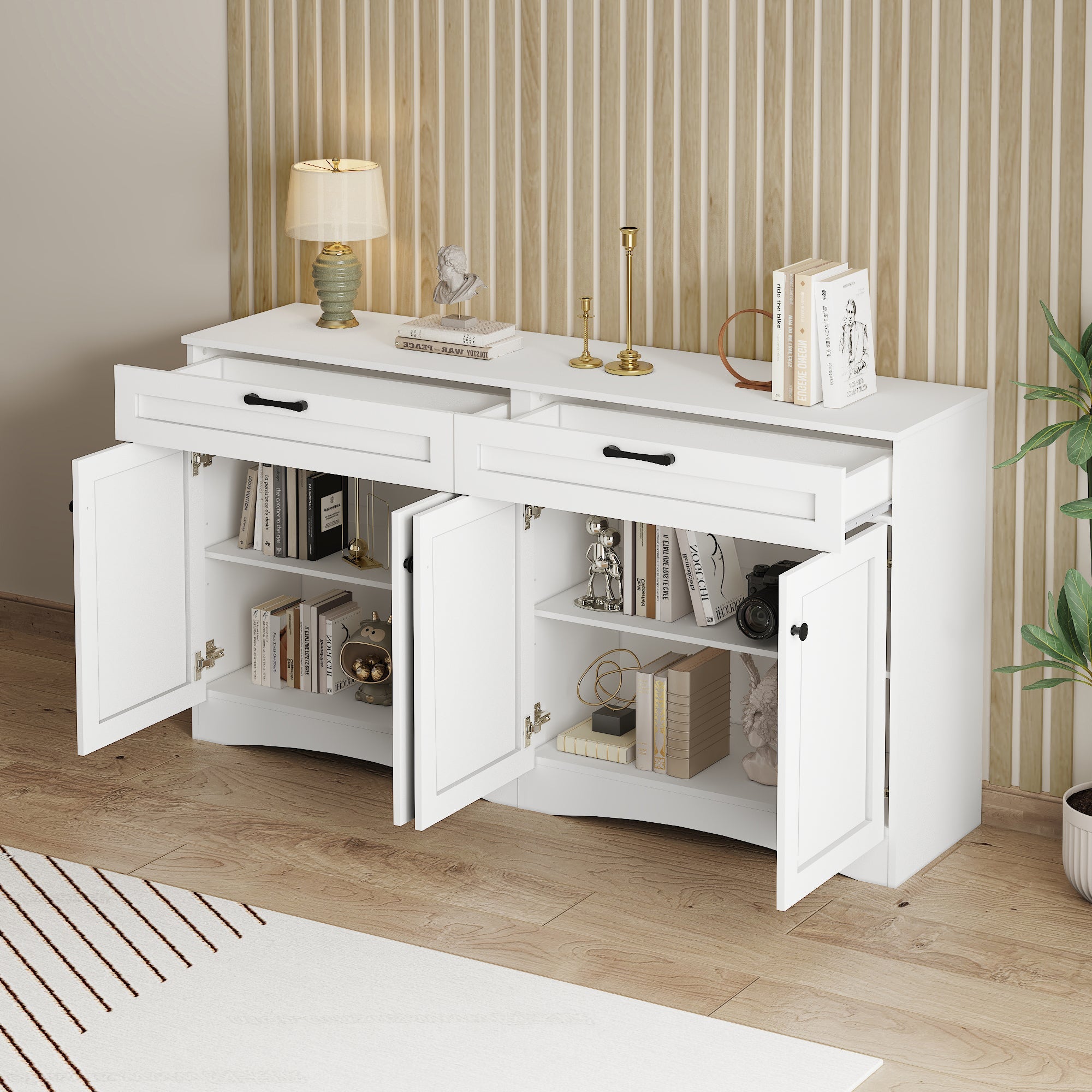 Logidon Dressoir 160 x 40 x 85 cm – Wit dressoir met 2 lades