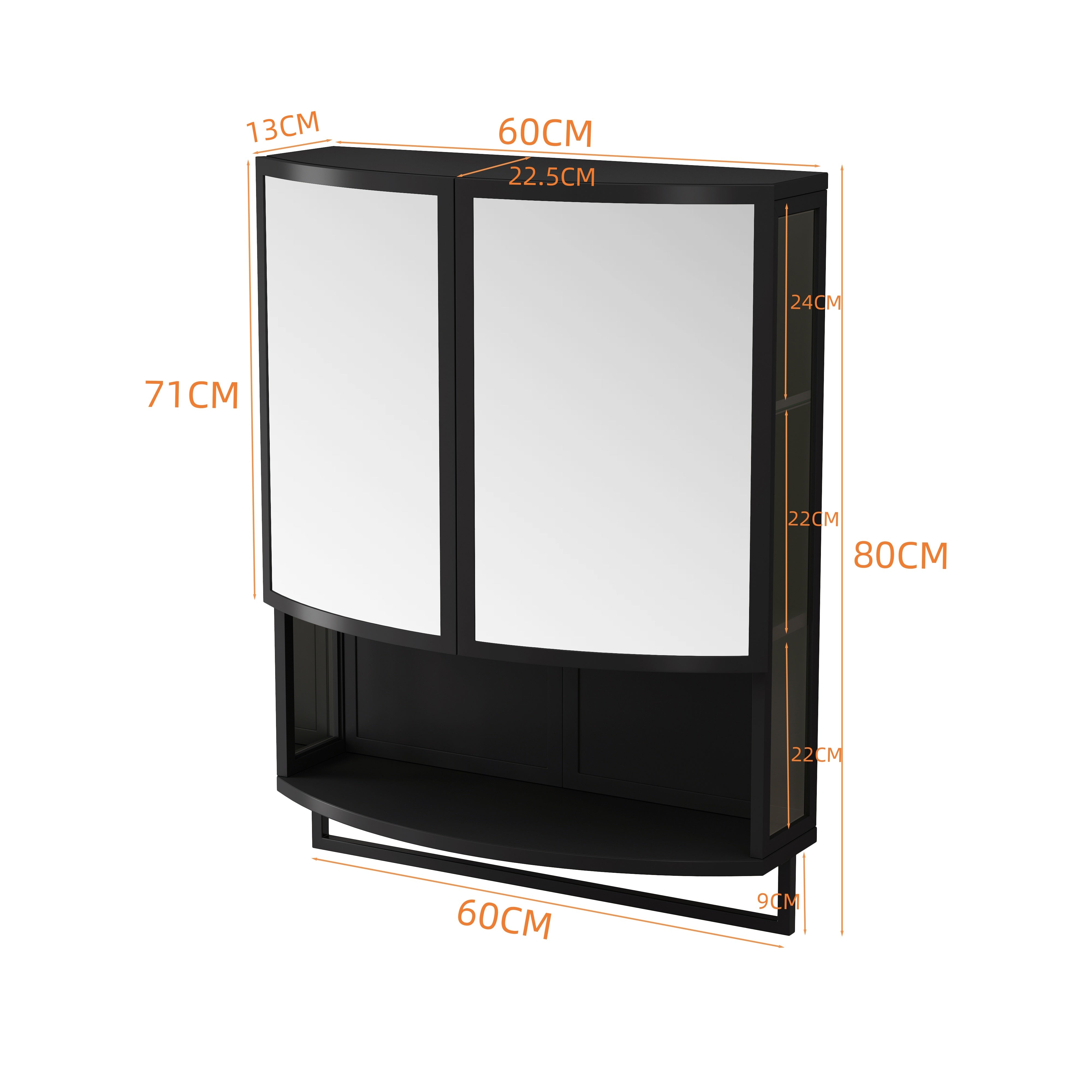 Logidon 60 cm moderne kledingkast zwart met onbreekbare spiegel