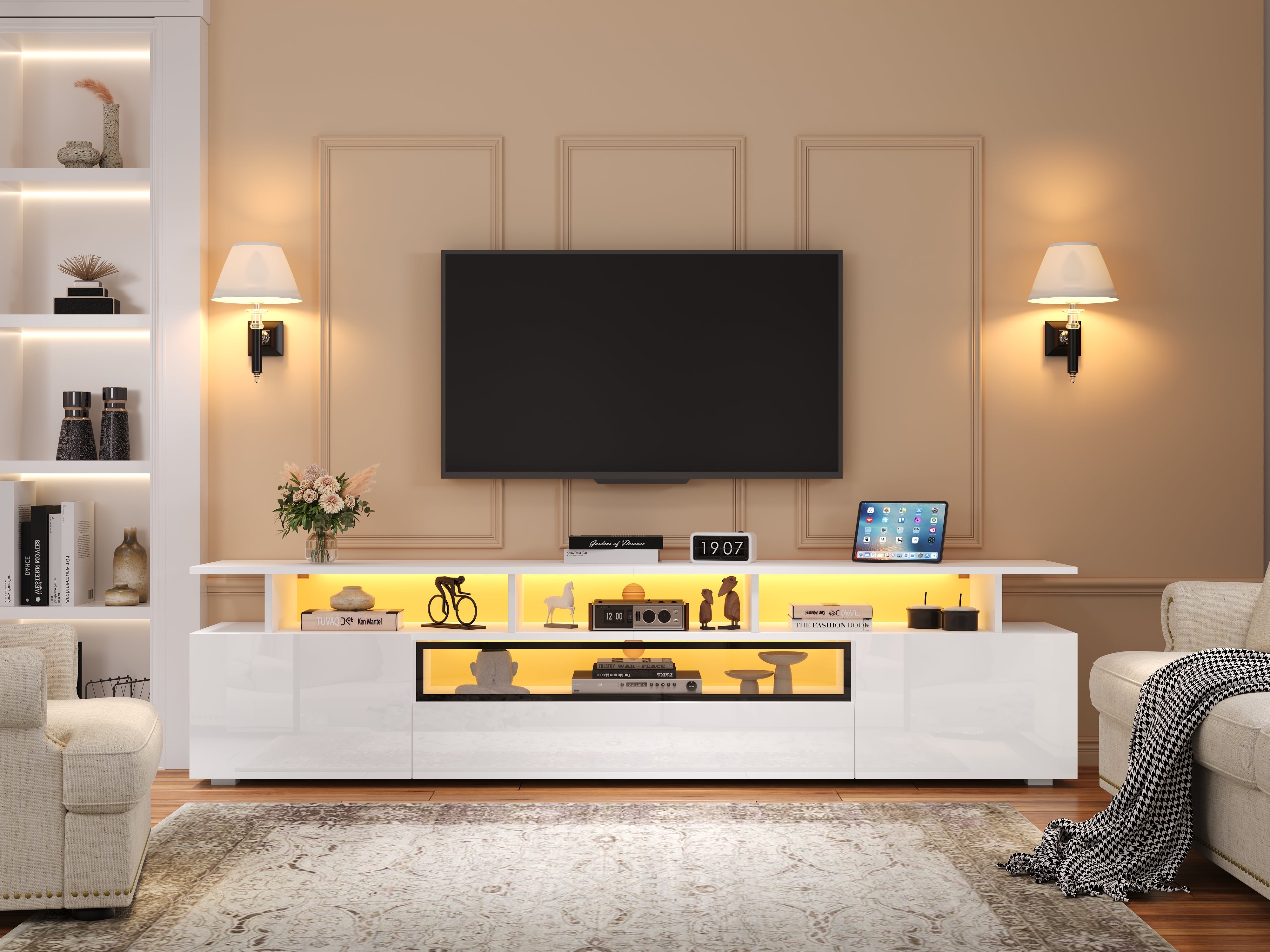 Logidon TV-meubel wit 180x38x45 cm met LED-verlichting 2 deuren 1 lade
