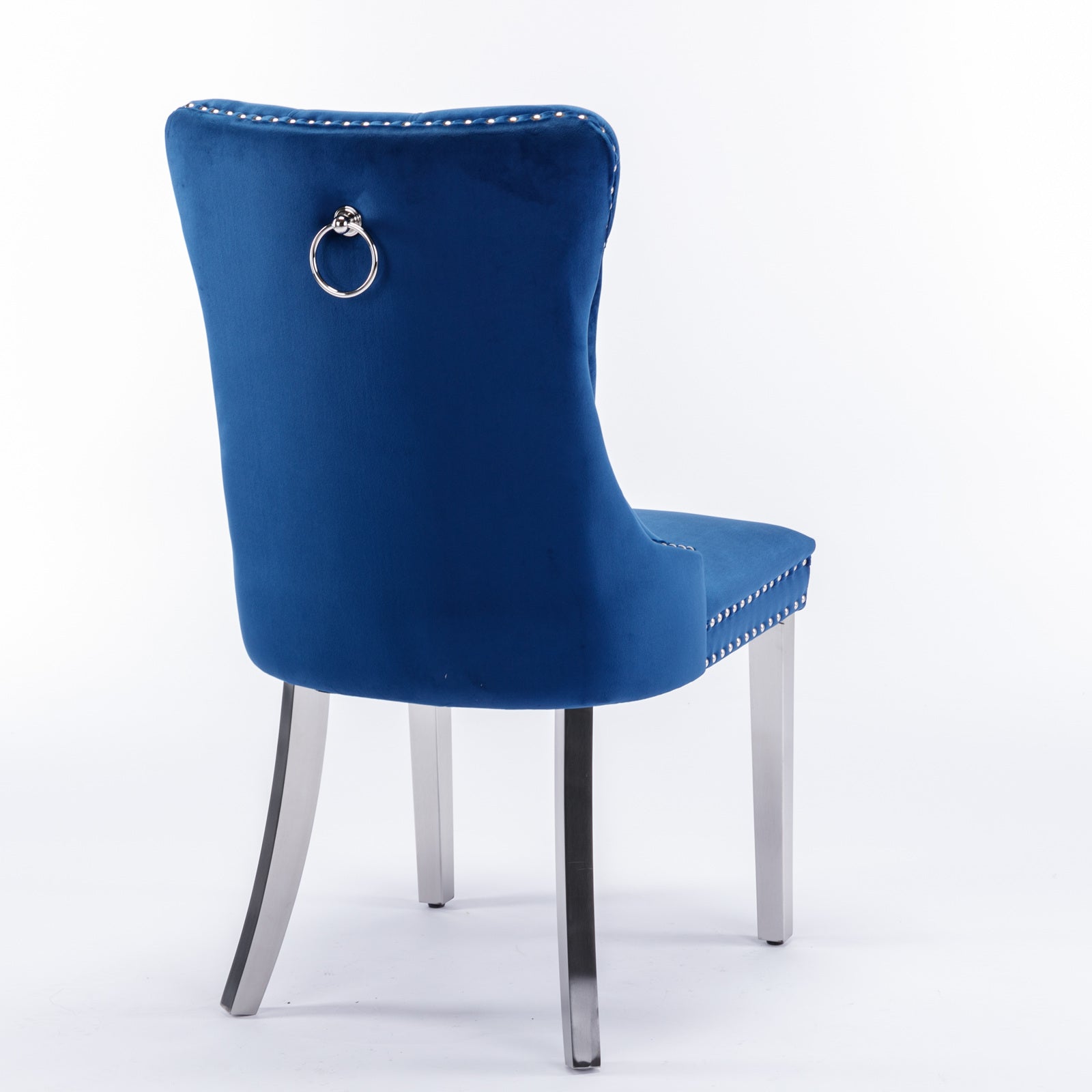 Logidon Nikki Eetstoel Blauw Fluweel Spijkerkop Chroom Voetenset 2