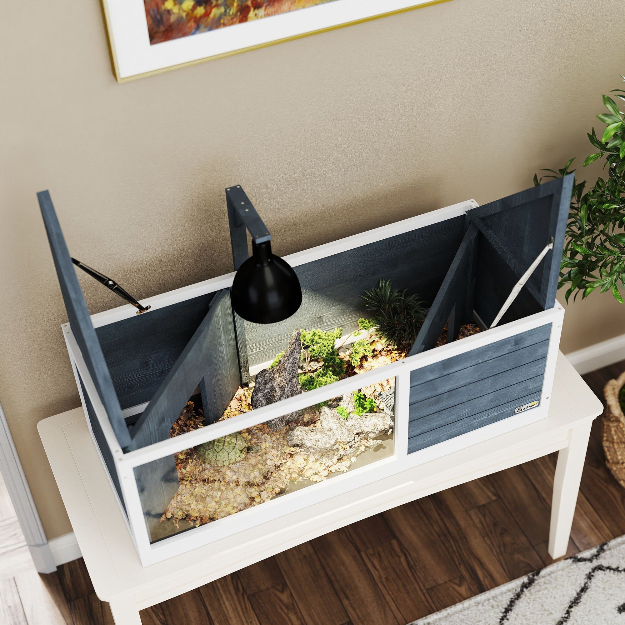 Logidon Schildpaddenhuis Hout Grijs 120x50x40 cm Twee hoofdhuizen