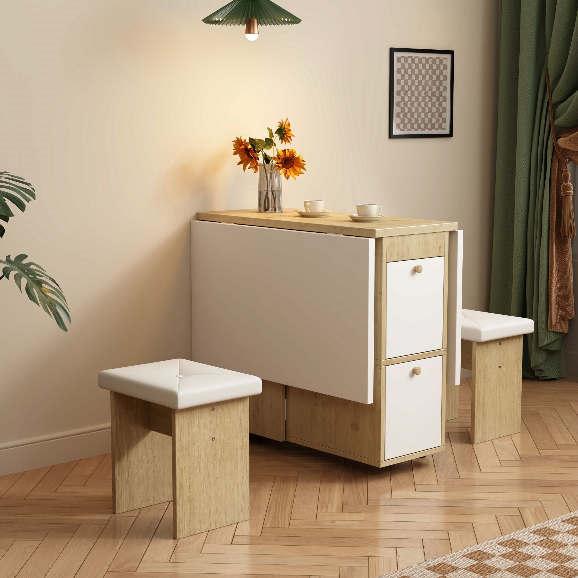 Logidon Eettafelset Wit Eiken 120x80x75cm met Vier Stoelen