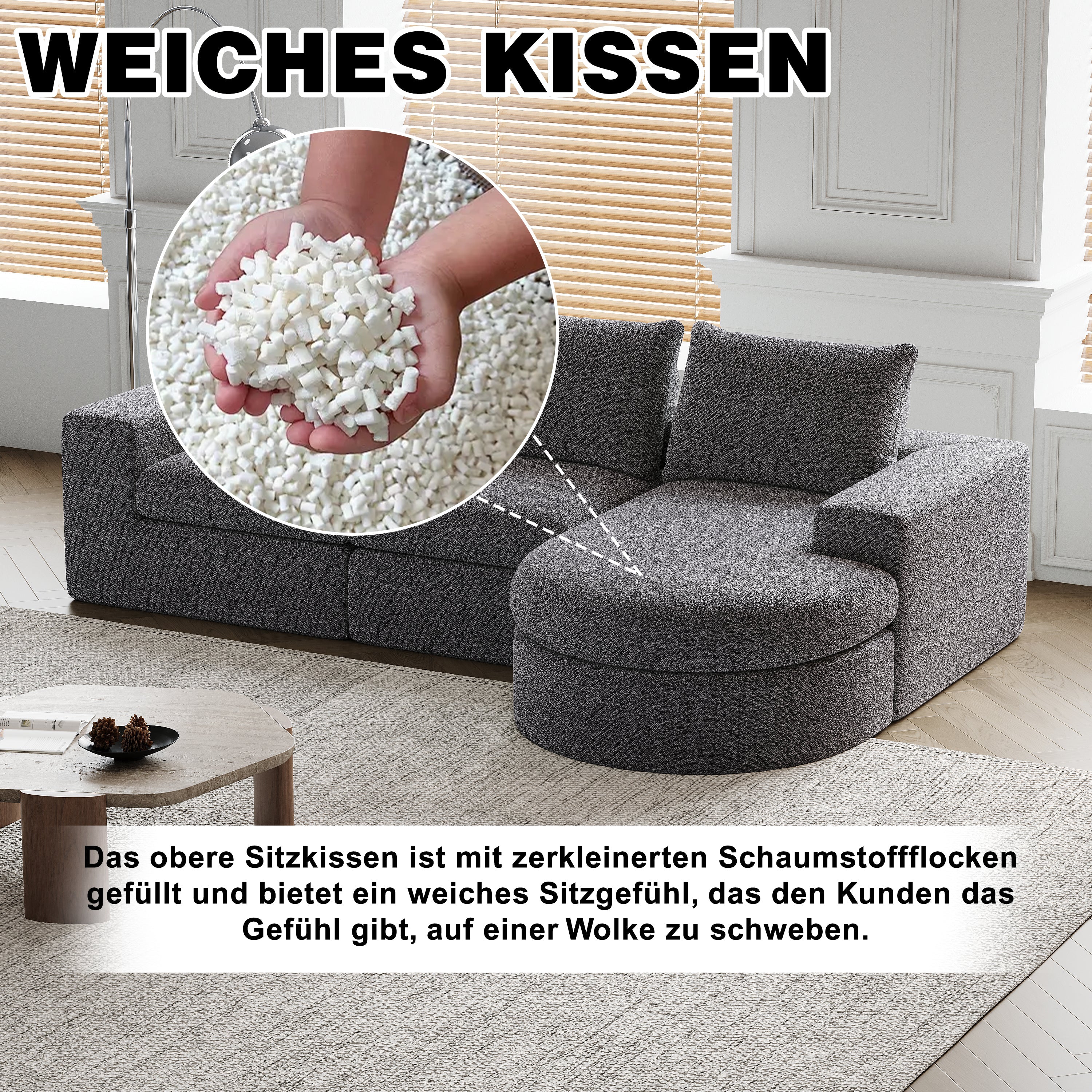 Logidon Chenille Bank met Loungebank en Ligpositie Grijs Fluweel