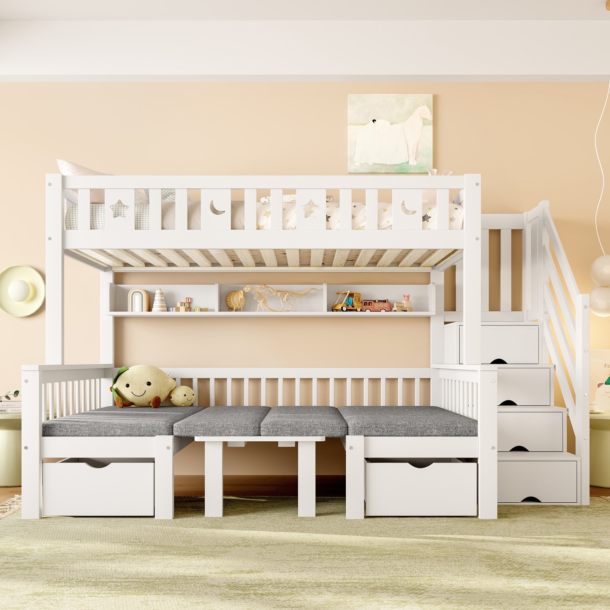 Logidon hoogslaper 90x200 cm wit 2-in-1 bed en bureau