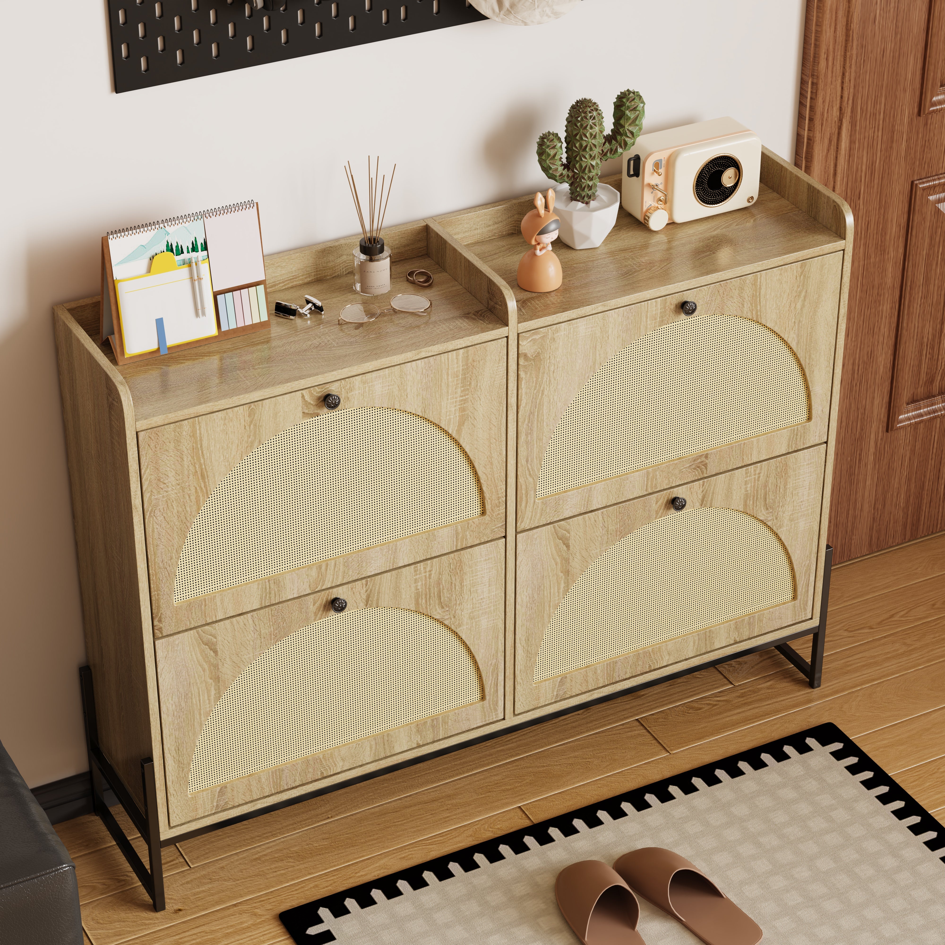 Logidon shoe cabinet narrow 4 flaps natural color 118 cm