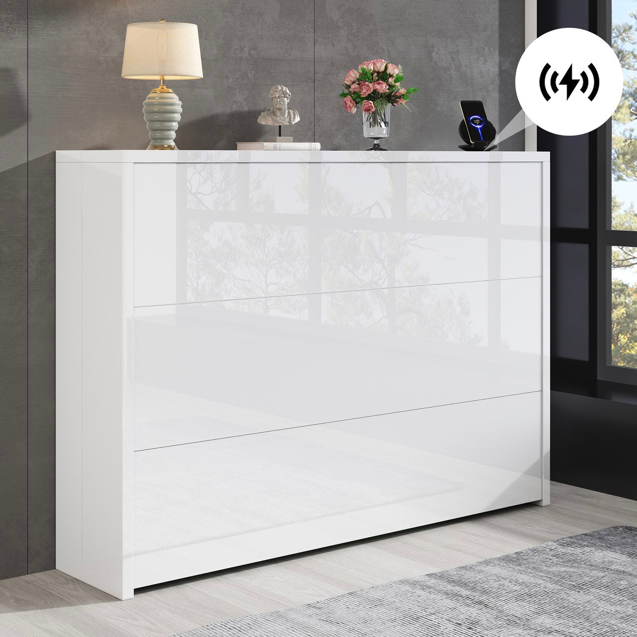 Logidon Opvouwbaar Bureau met Wielen en Draadloze Oplader Wit