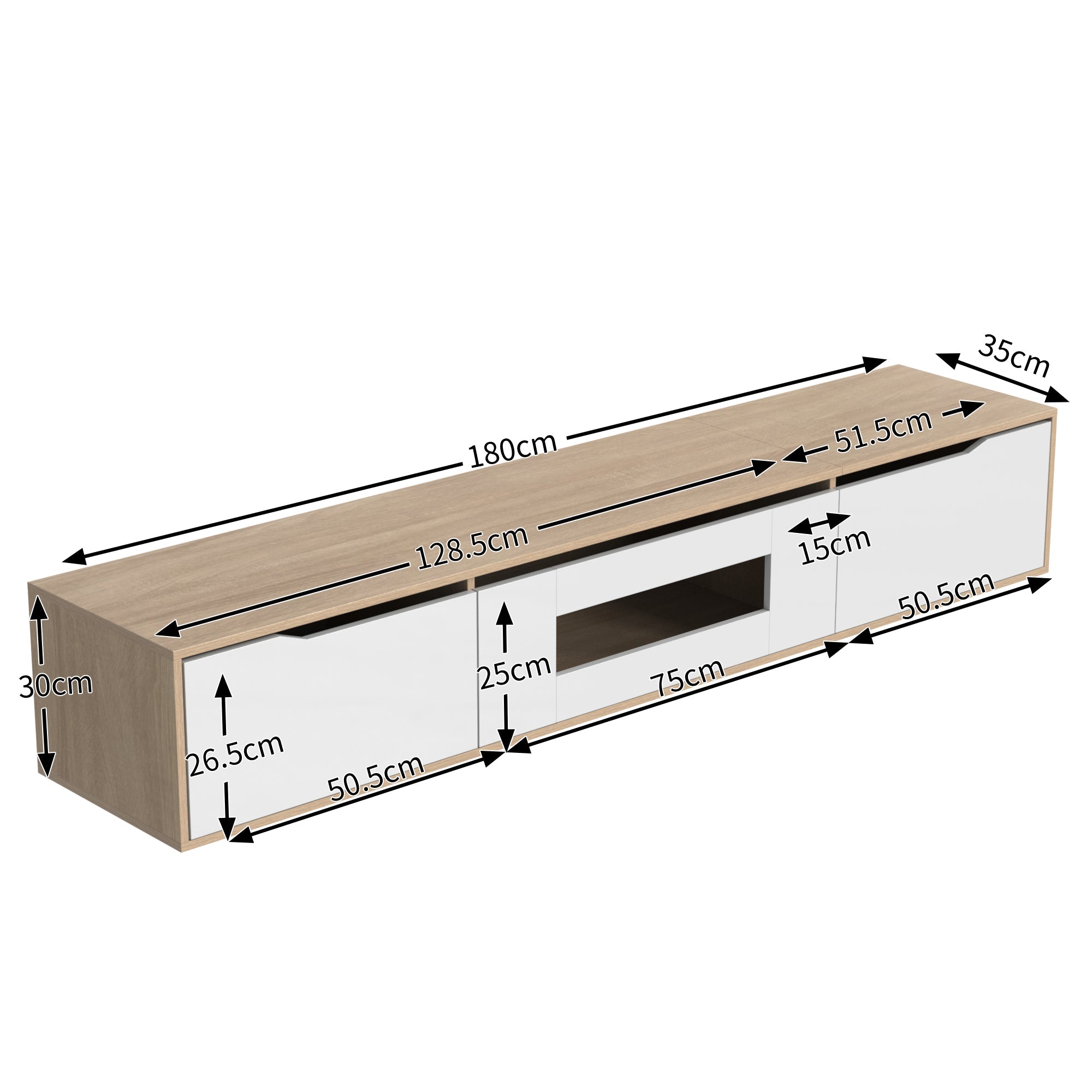 Logidon TV-meubel 180 cm hoogglans wit met kleurwisselende LED