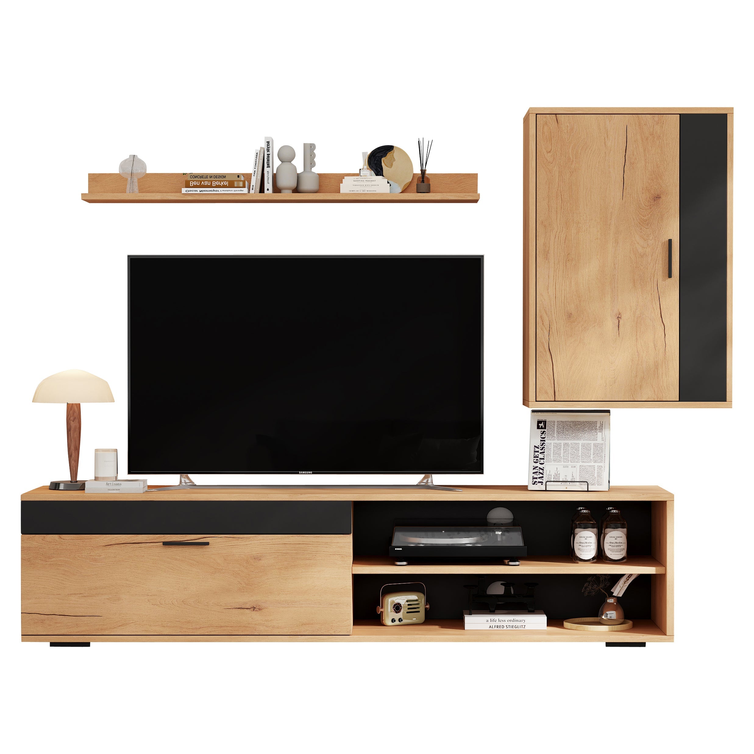 Logidon TV wandmeubelset 140 cm driedelig hout zwart