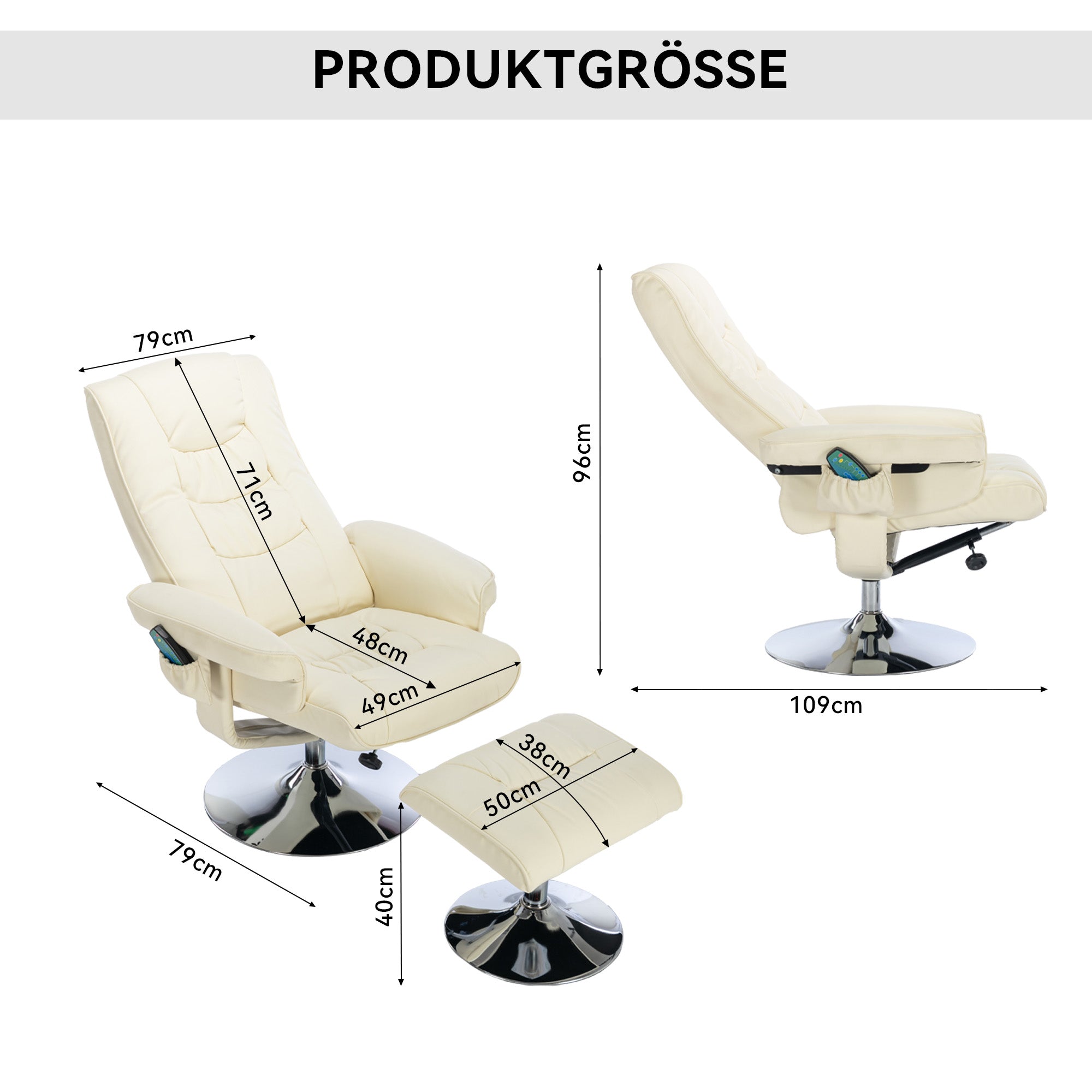 Logidon massagestoel met PU bekleding en voetenbank beige 5-punts massage