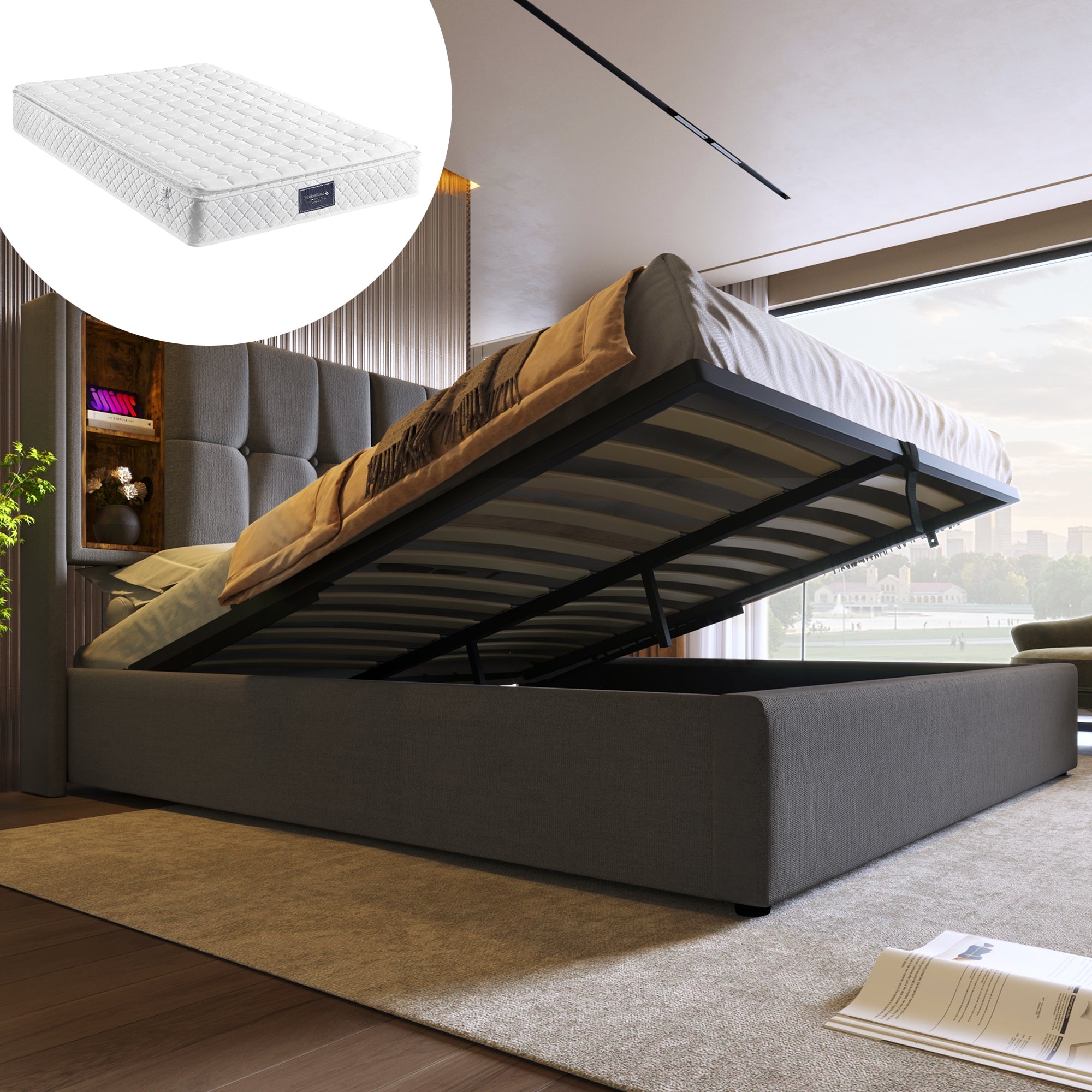 Logidon tweepersoonsbed 160x200 cm met draadloos opladen USB C gestoffeerd bed