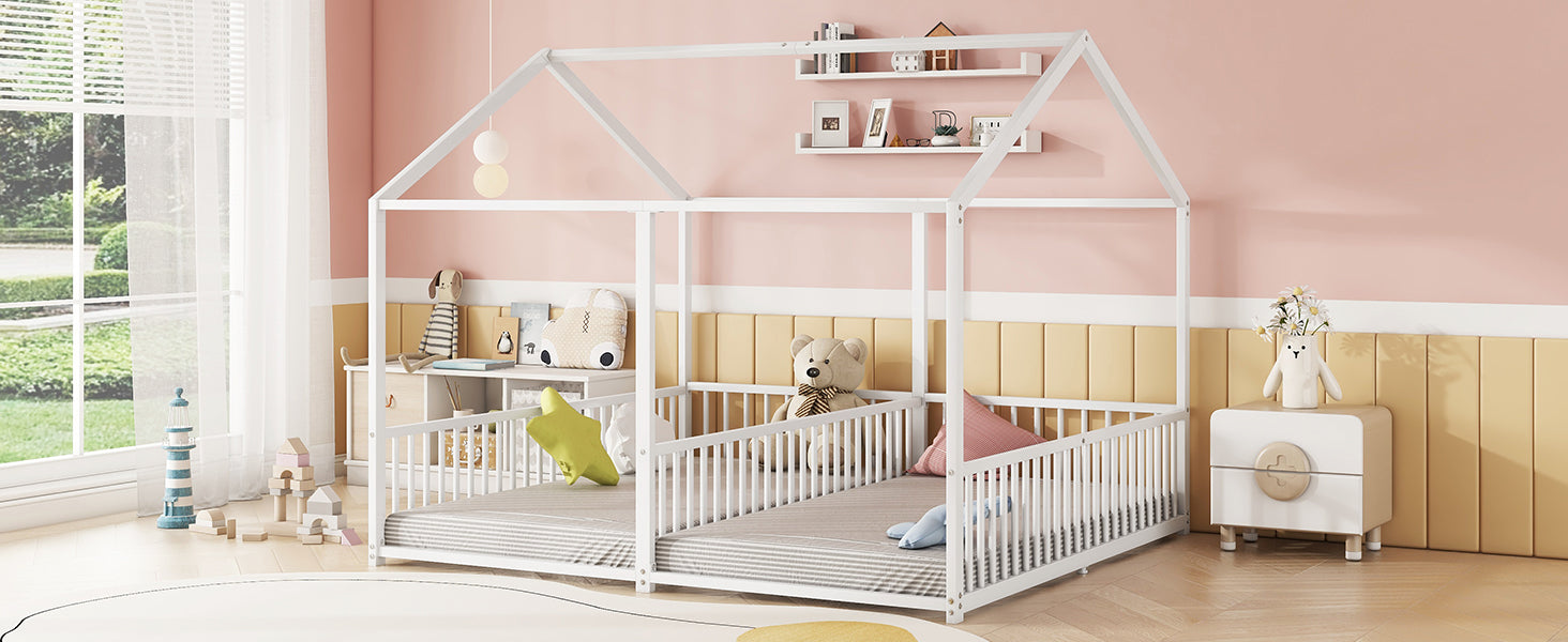 Logidon metalen bed kinderbed 90x200 cm huisvorm wit