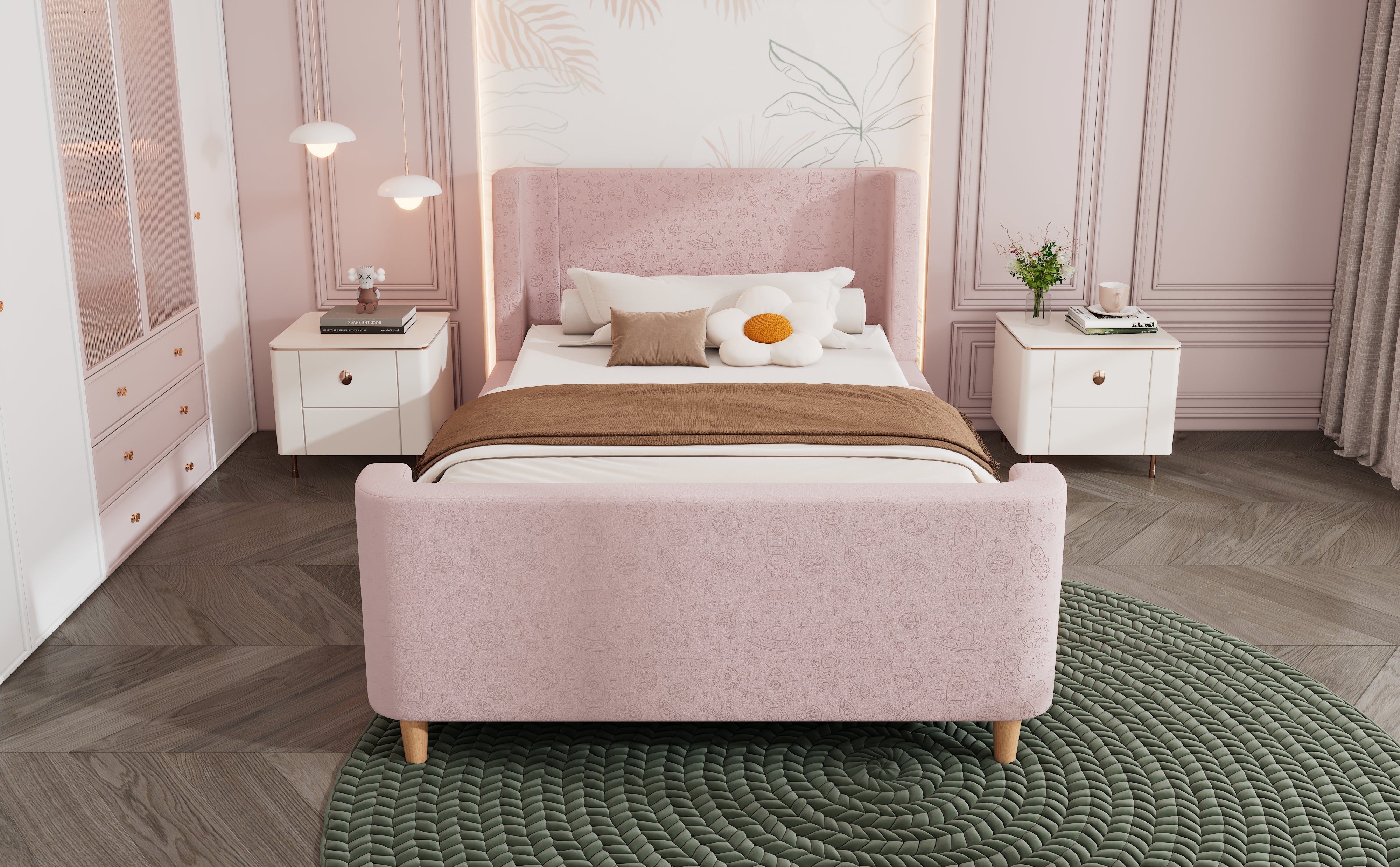 Logidon kinderbed gestoffeerd bed 90x200 roze fluweel sleebed Kosmos