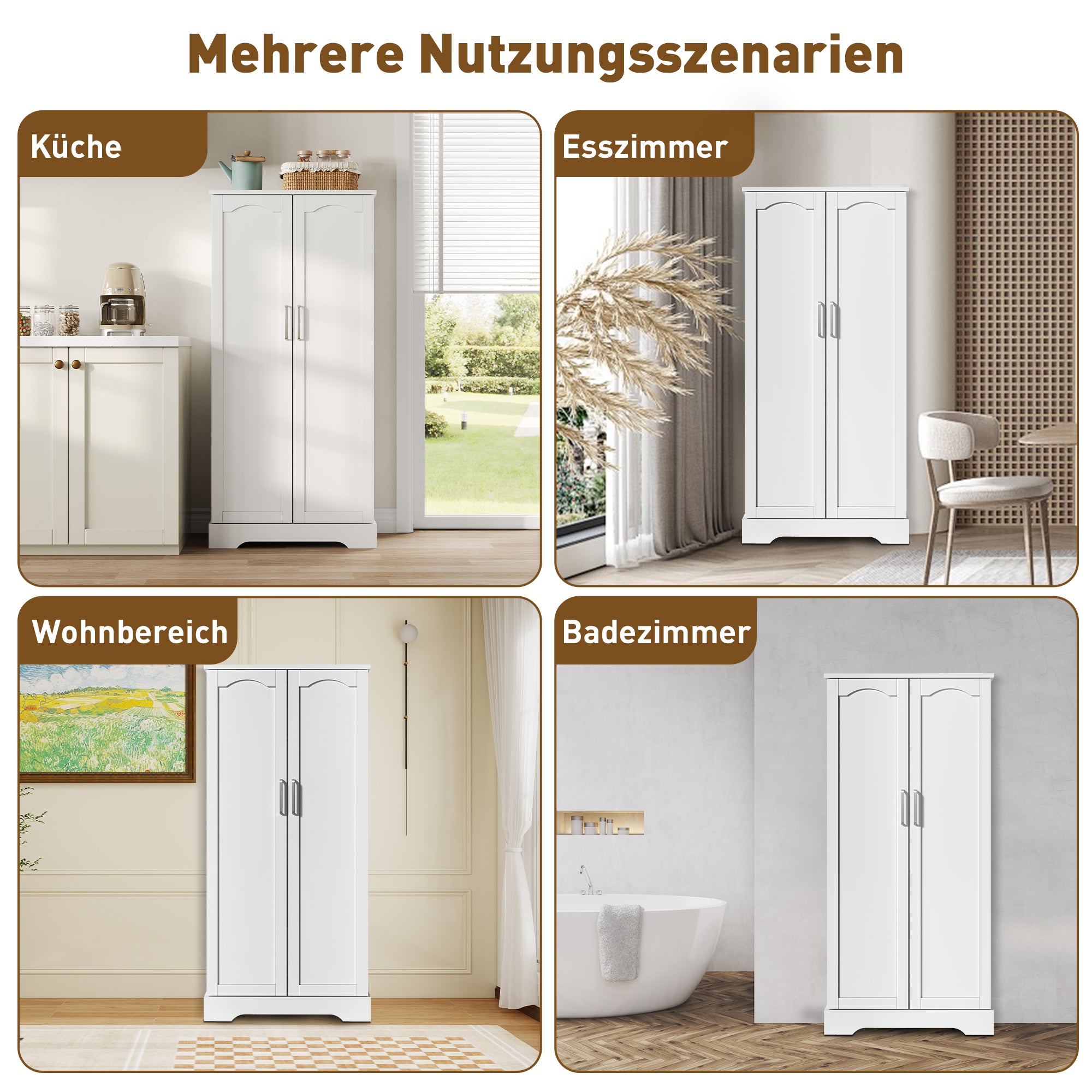 Logidon 60x35x128cm witte keukenkast LED-sensorlicht verstelbare planken