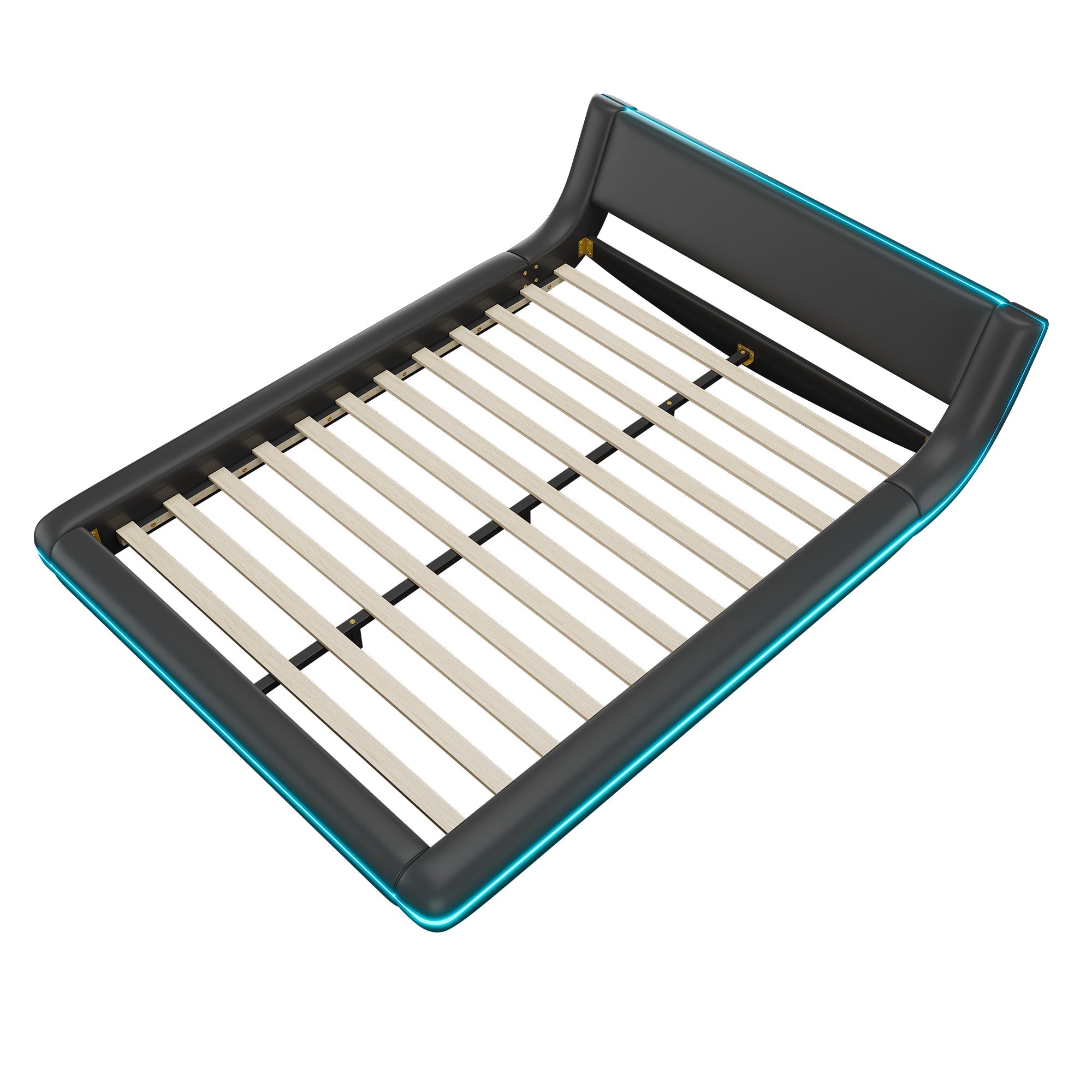 Logidon flat bed 140x200 cm faux leather black LED lighting