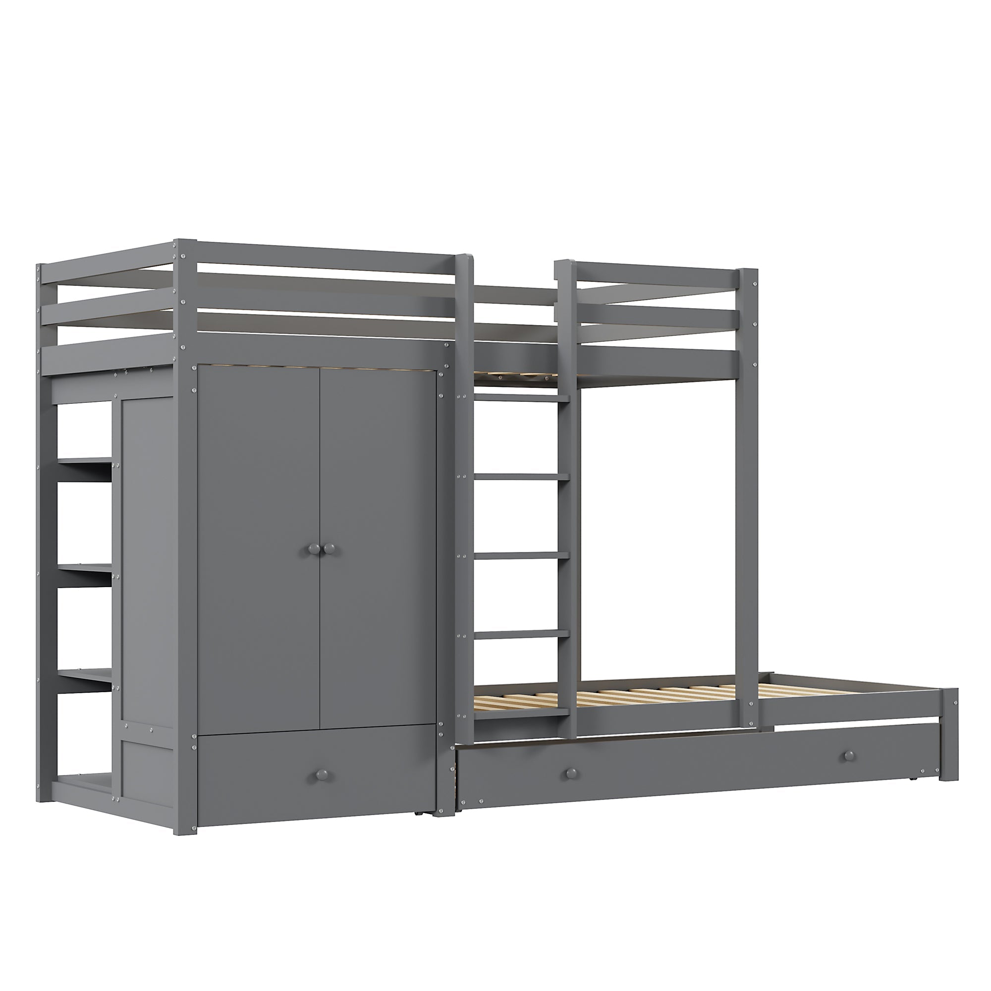 Logidon stapelbed massief hout 90x200 cm grijs met uitschuifbaar bed