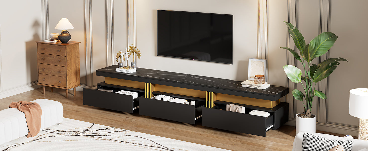 Logidon Zwarte tv-wandmeubelset 2 tv-kast salontafel marmerlook