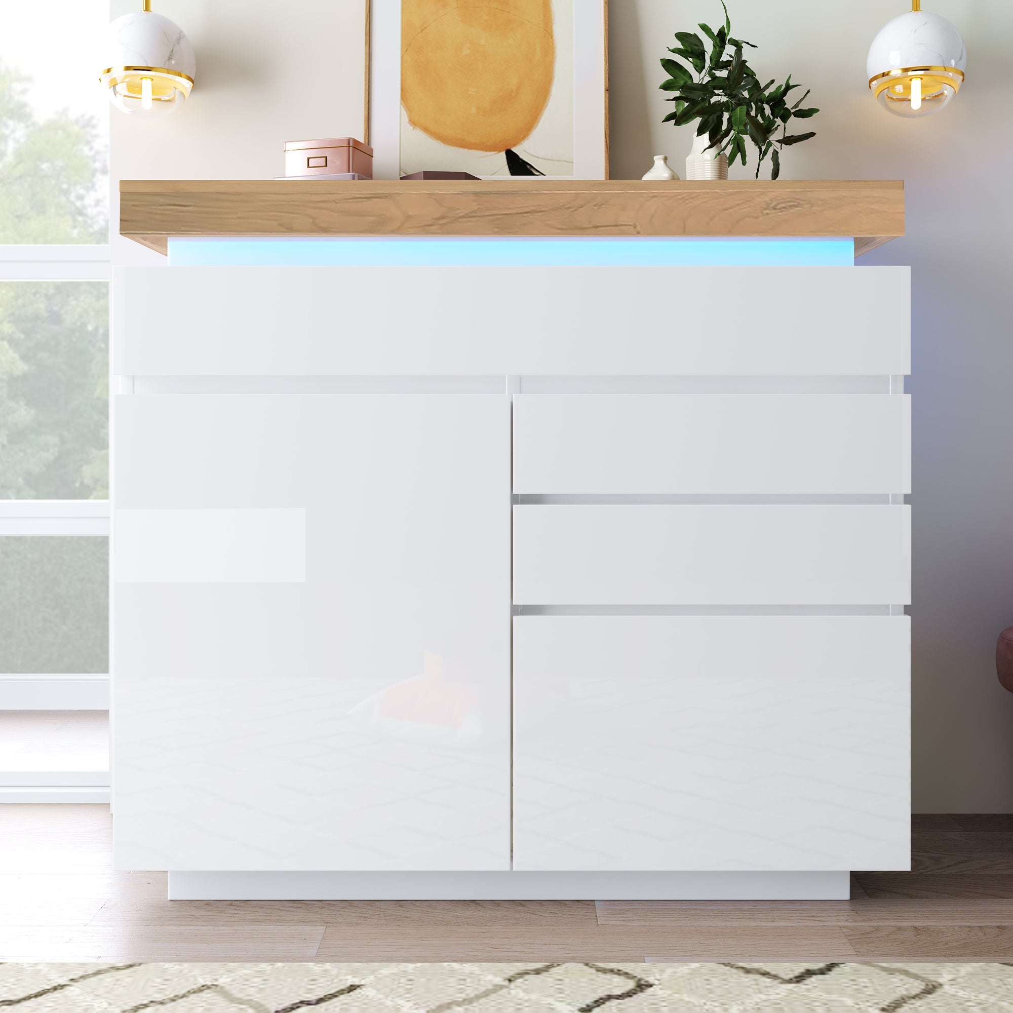 Logidon high gloss chest of drawers white LED lighting app control 2 doors