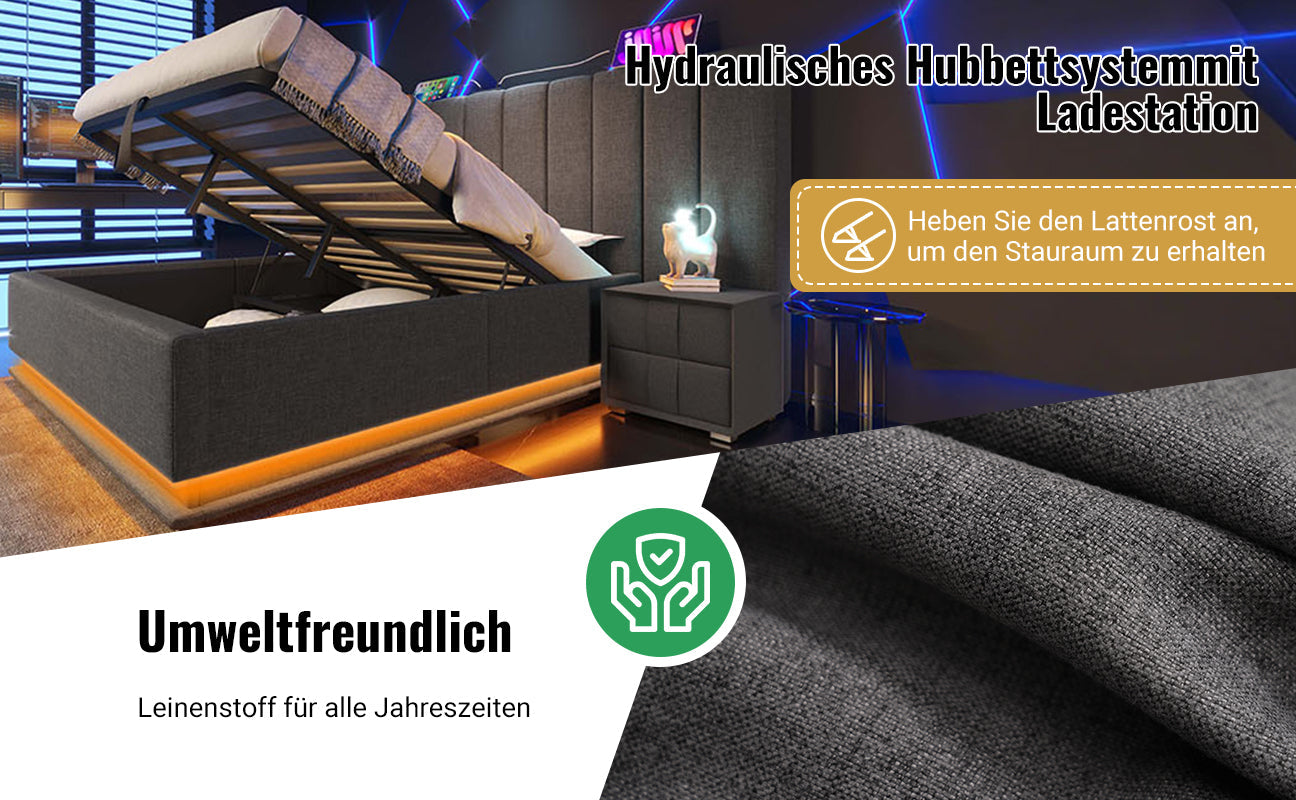 Logidon gestoffeerd bed 160x200 grijs met opbergruimte LED app bediening