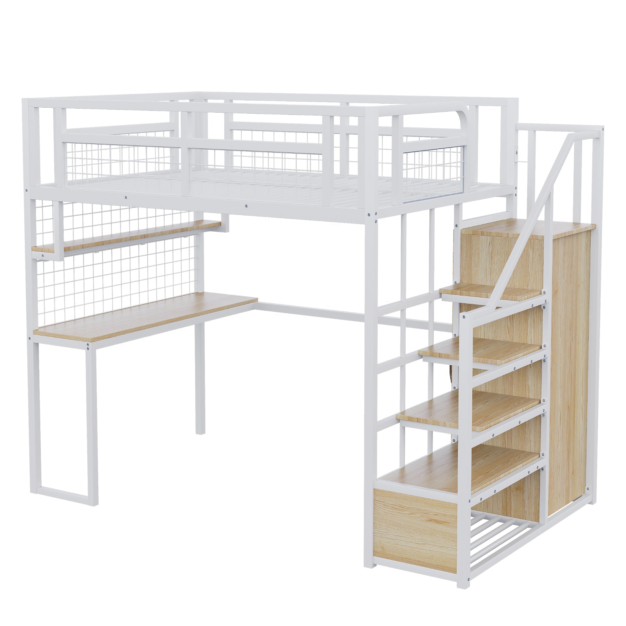 Logidon metalen hoogslaper 140x200 cm wit met opbergladder