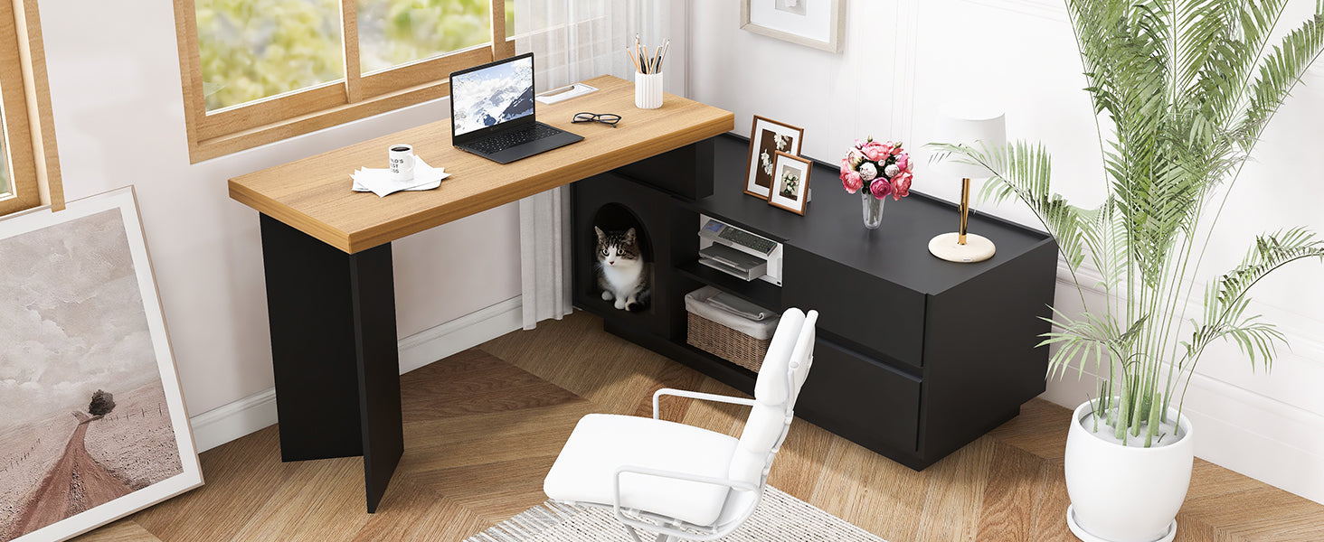 Logidon Hoekbureau met geïntegreerd dierenhok 120x50 cm MDF Zwart