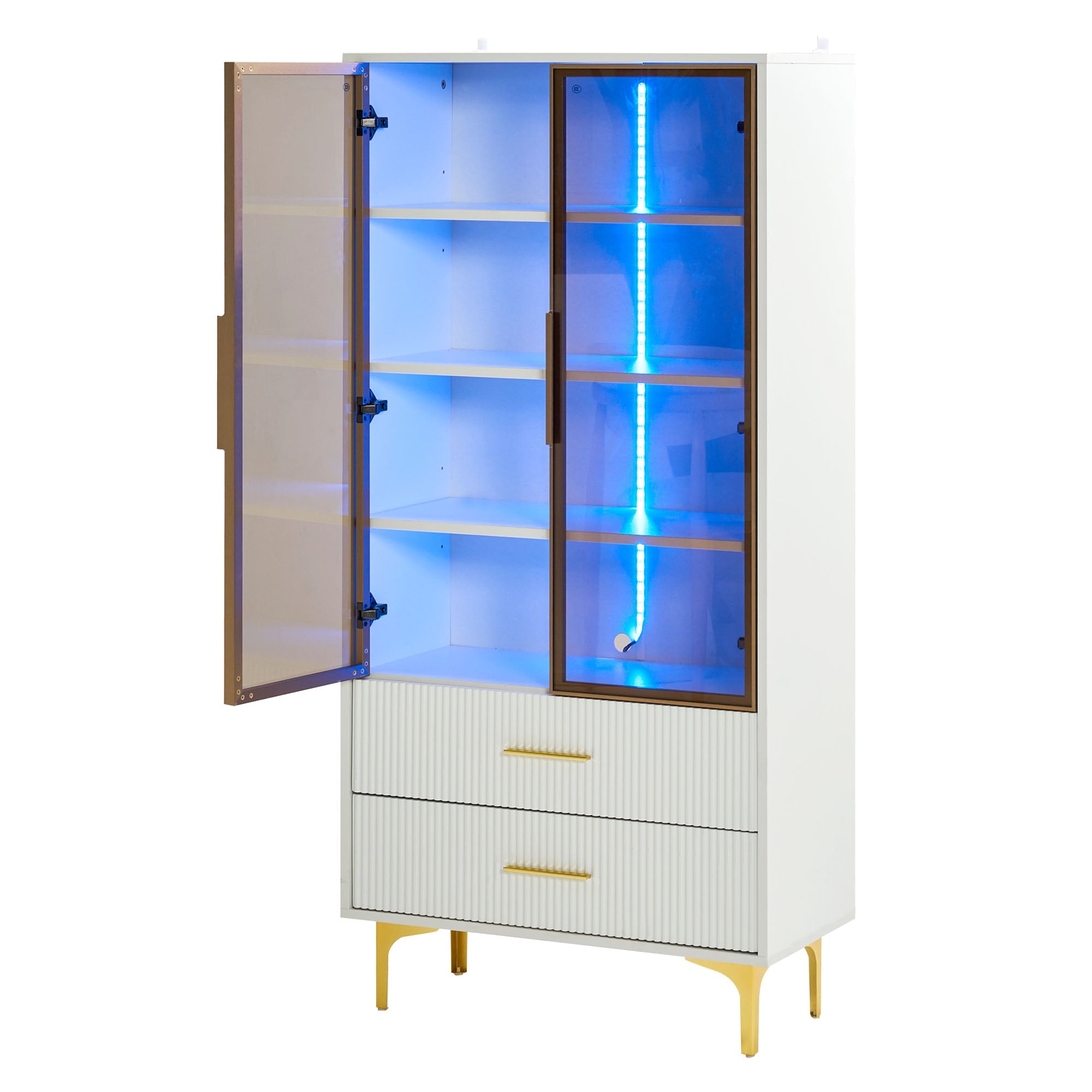 Logidon Elegant White Glass Display Cabinet 70x35x150 cm Teal Glass Doors