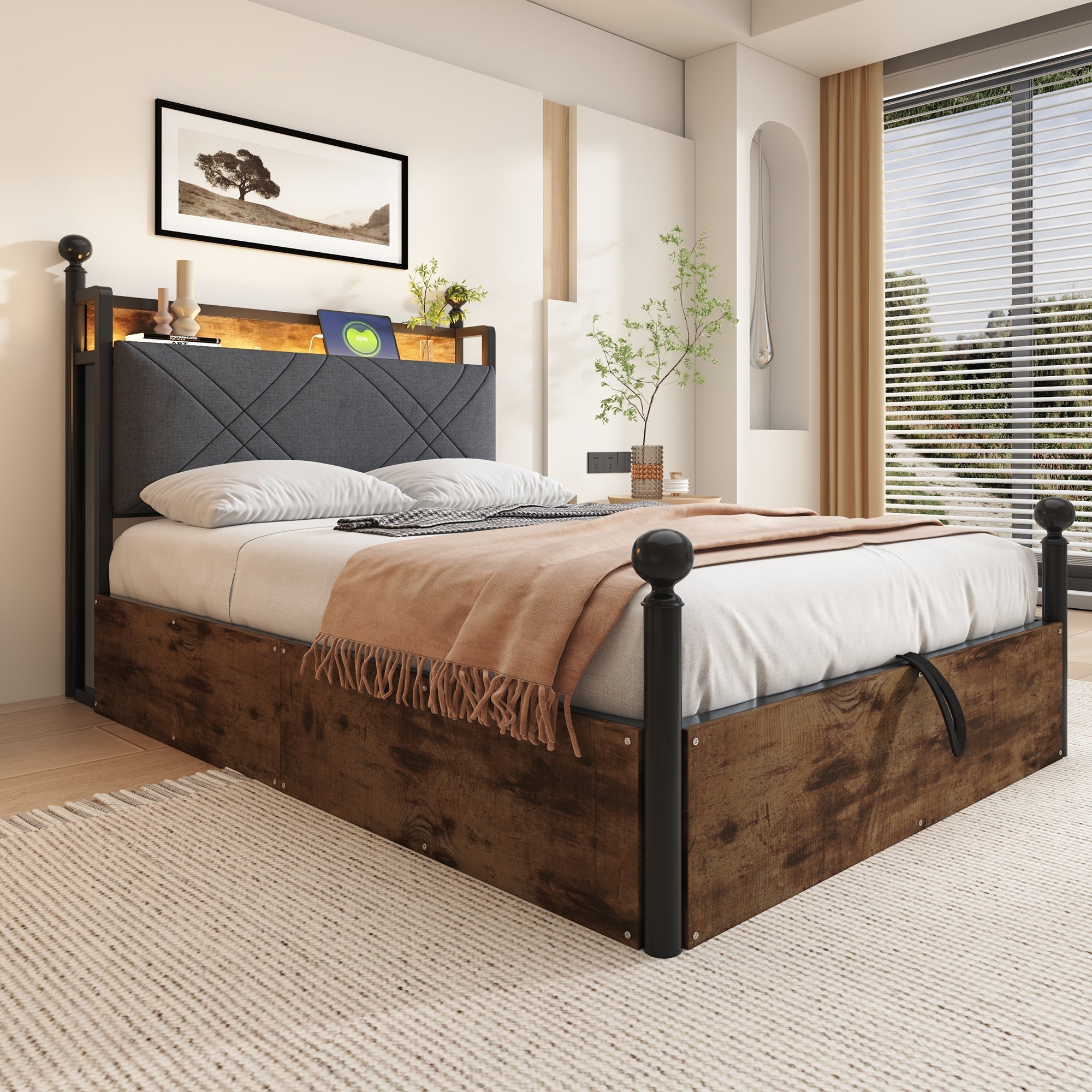 Logidon hemelbed 90x190 zwart met opbergruimte hydraulisch LED USB-C