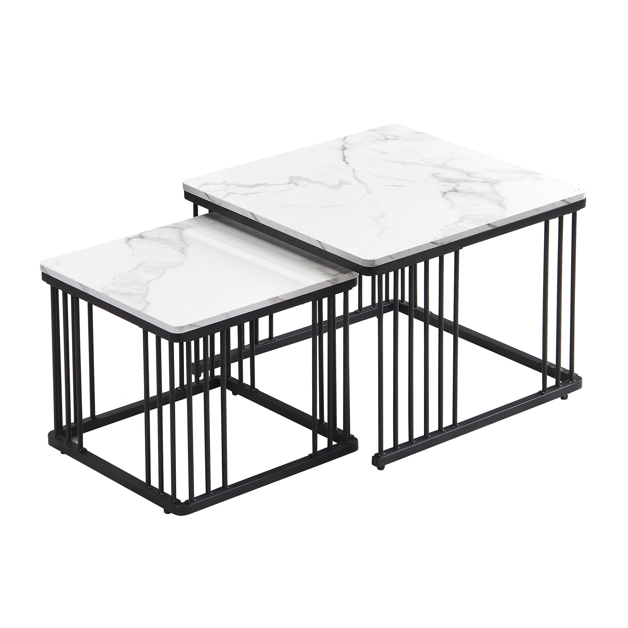 Logidon Stijlvolle 2-delige salontafelset wit marmerlook 60x60 cm