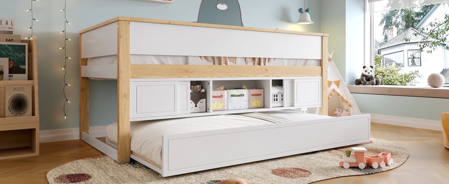 Logidon halfhoogsbed 90x200 wit naturel met onderschuifbed en opbergruimte