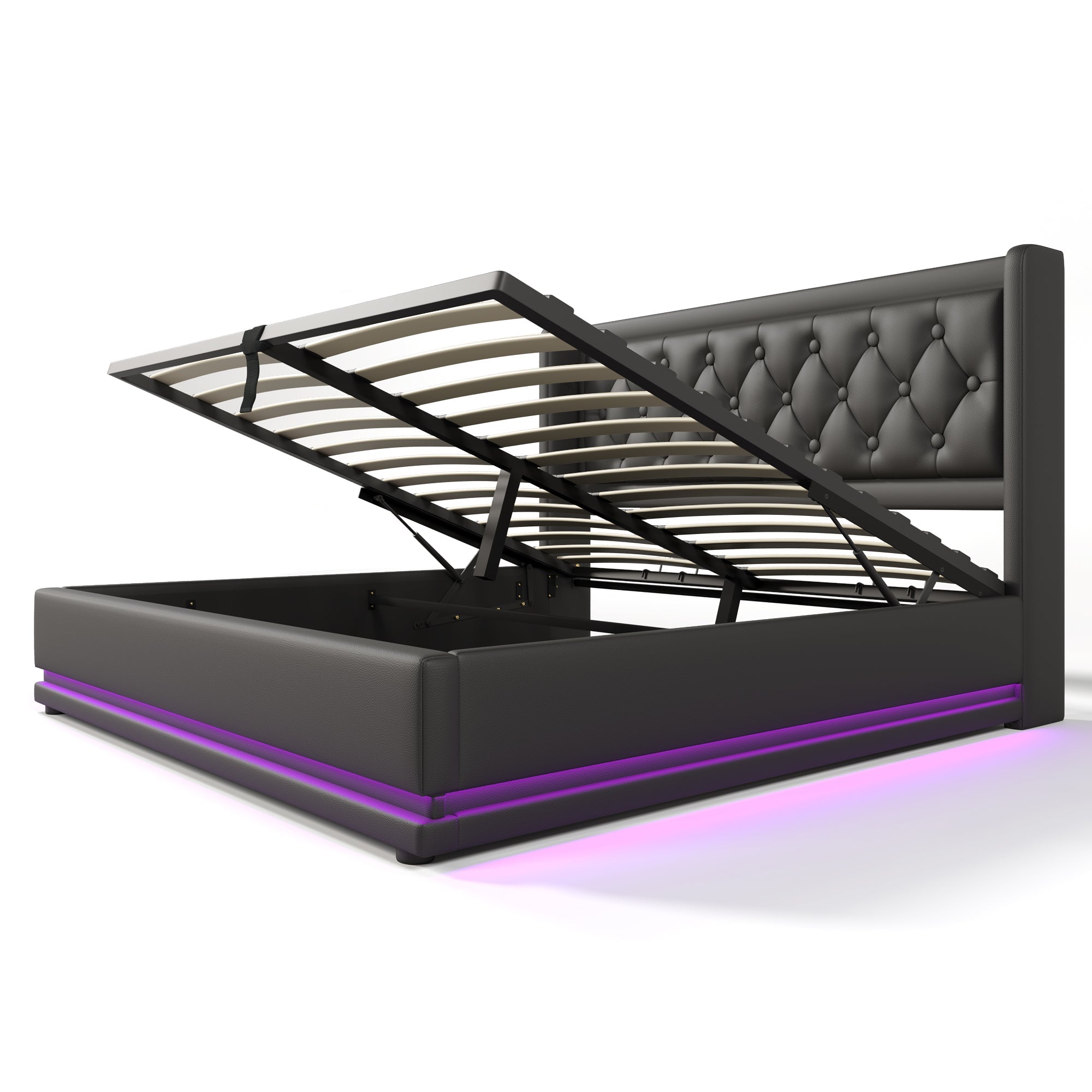 Logidon Upholstered Bed 160x200 Black PU Hydraulic Storage USB C