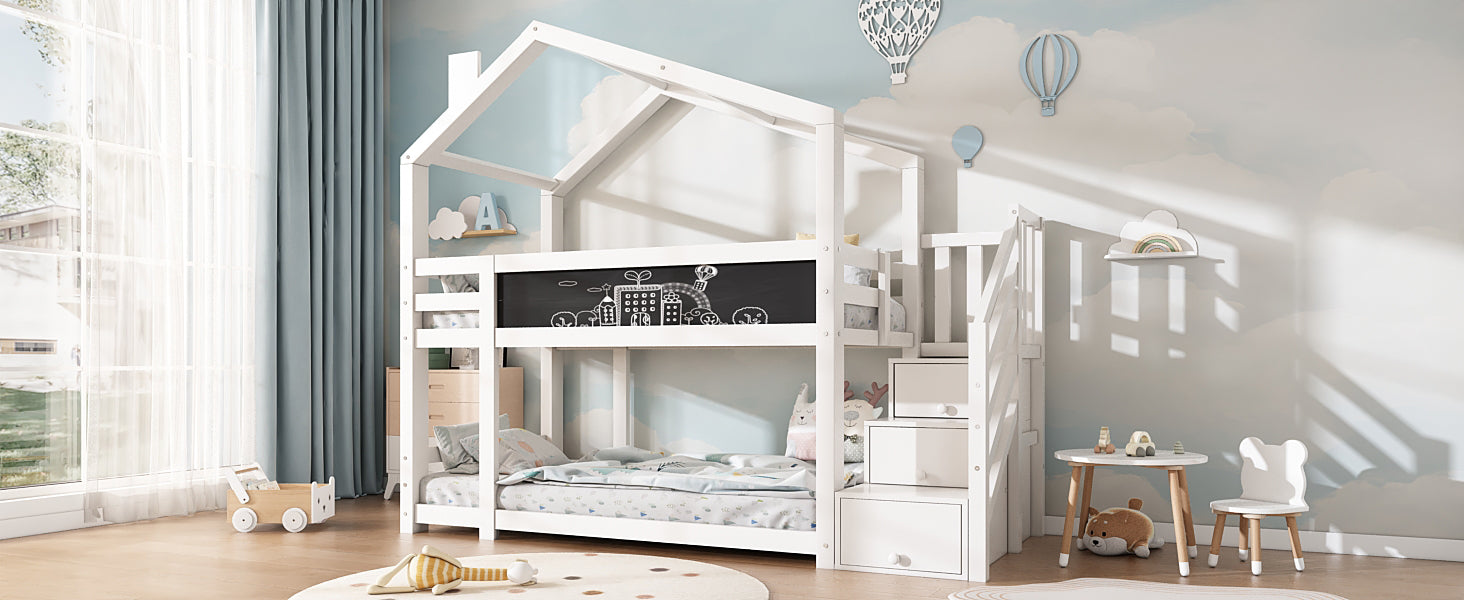 Logidon stapelbed boomhut 90x200 wit met schouw en opbergruimte