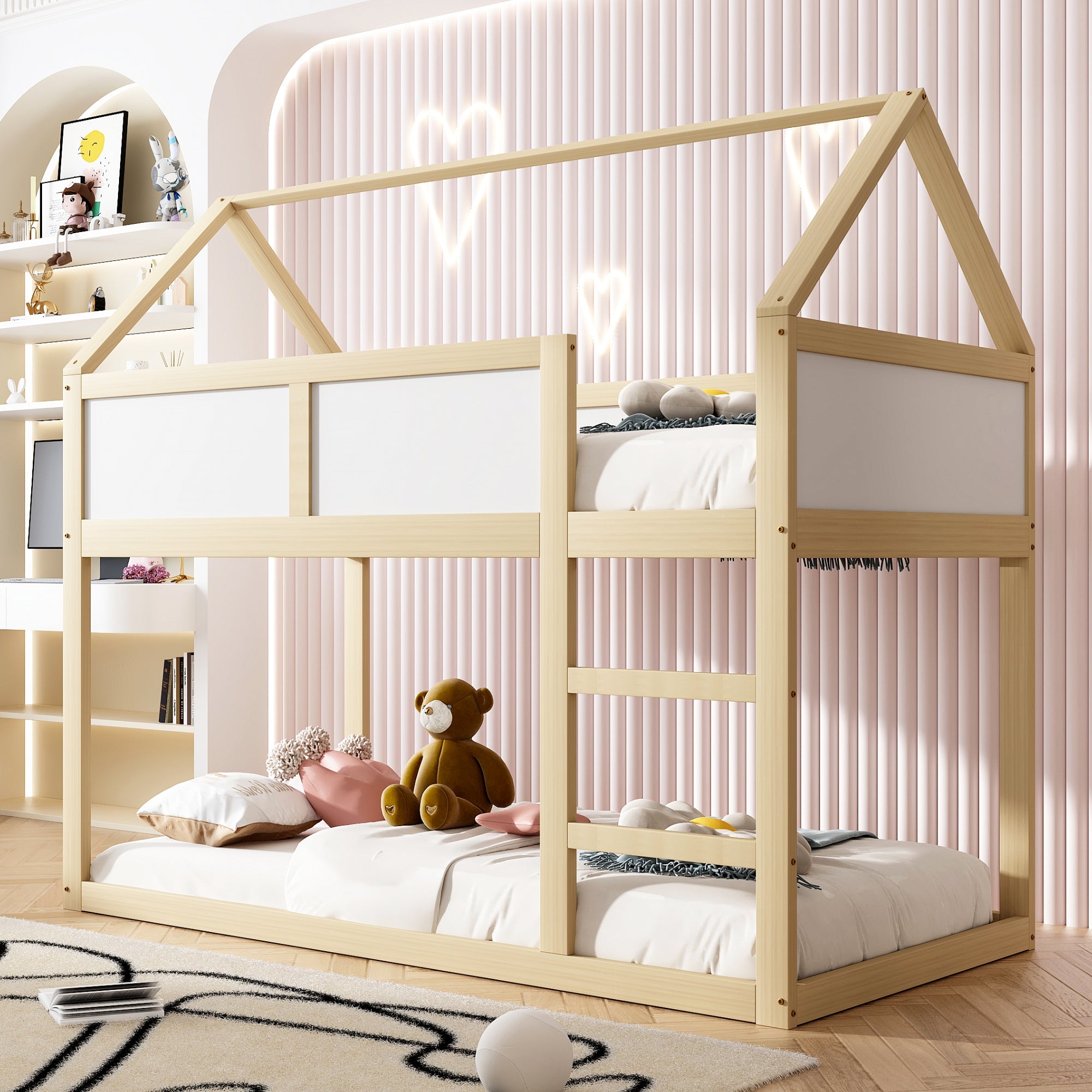 Logidon stapelbed kinderbed 90x200 cm lage hoogslaper met trap beige
