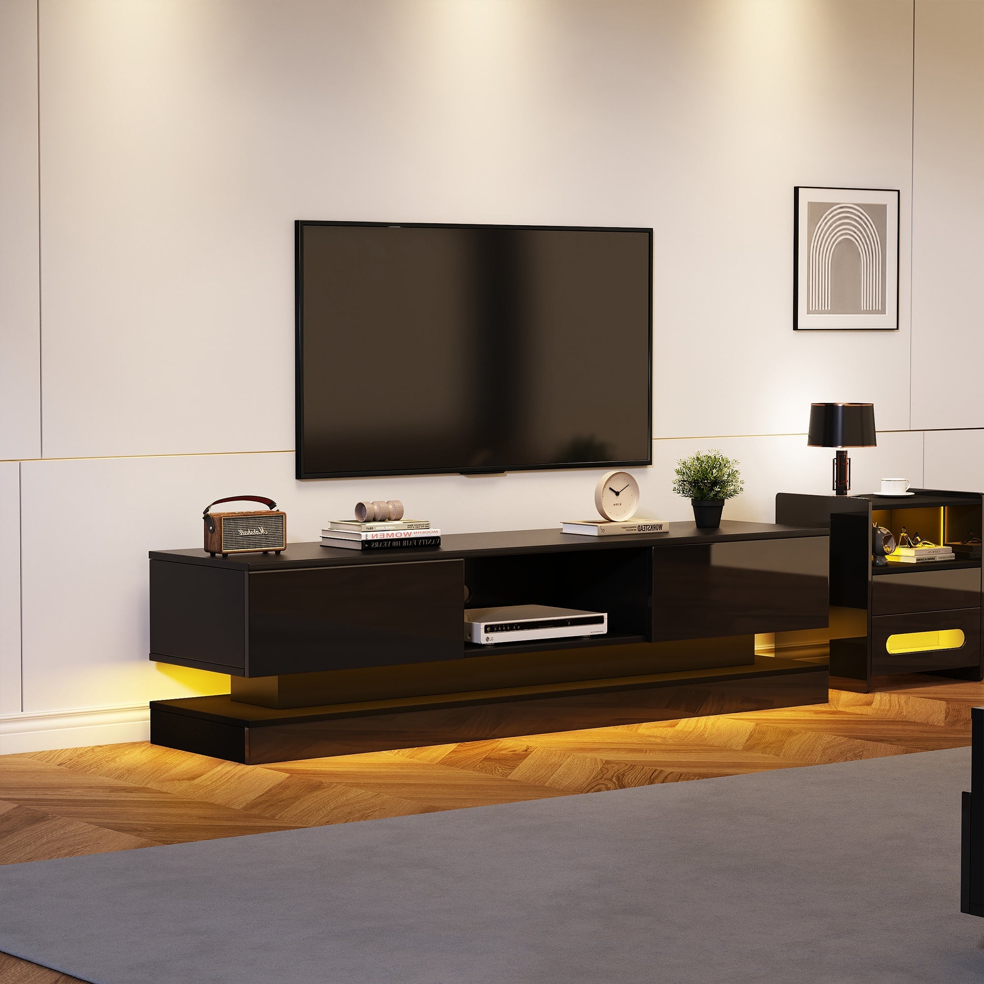 Logidon Zwart Hoogglans TV-meubel 160 CM Met LED 2 Laden
