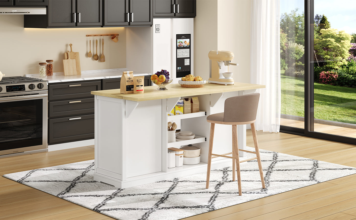 Logidon dressoir keukeneiland wit houten blad 5 laden 150x65x75 cm