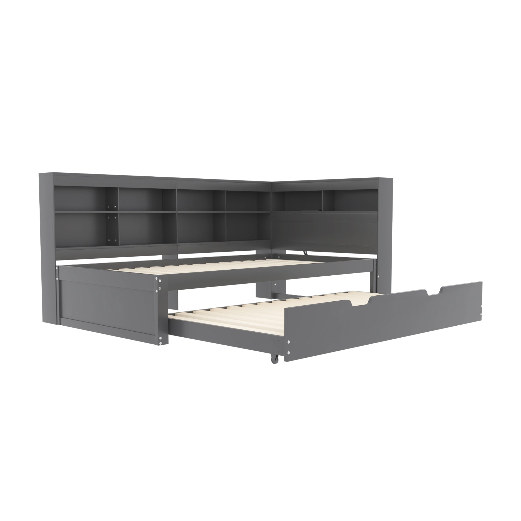 Logidon slaapbank 90x200 cm, uitschuifbaar bed 90x190, grijs