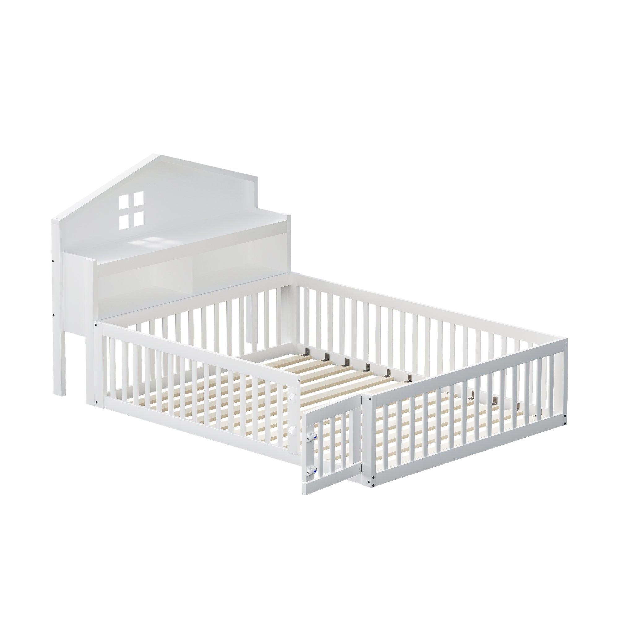 Logidon kinderbed 140x200 huisvorm wit met opbergruimte en lattenbodem