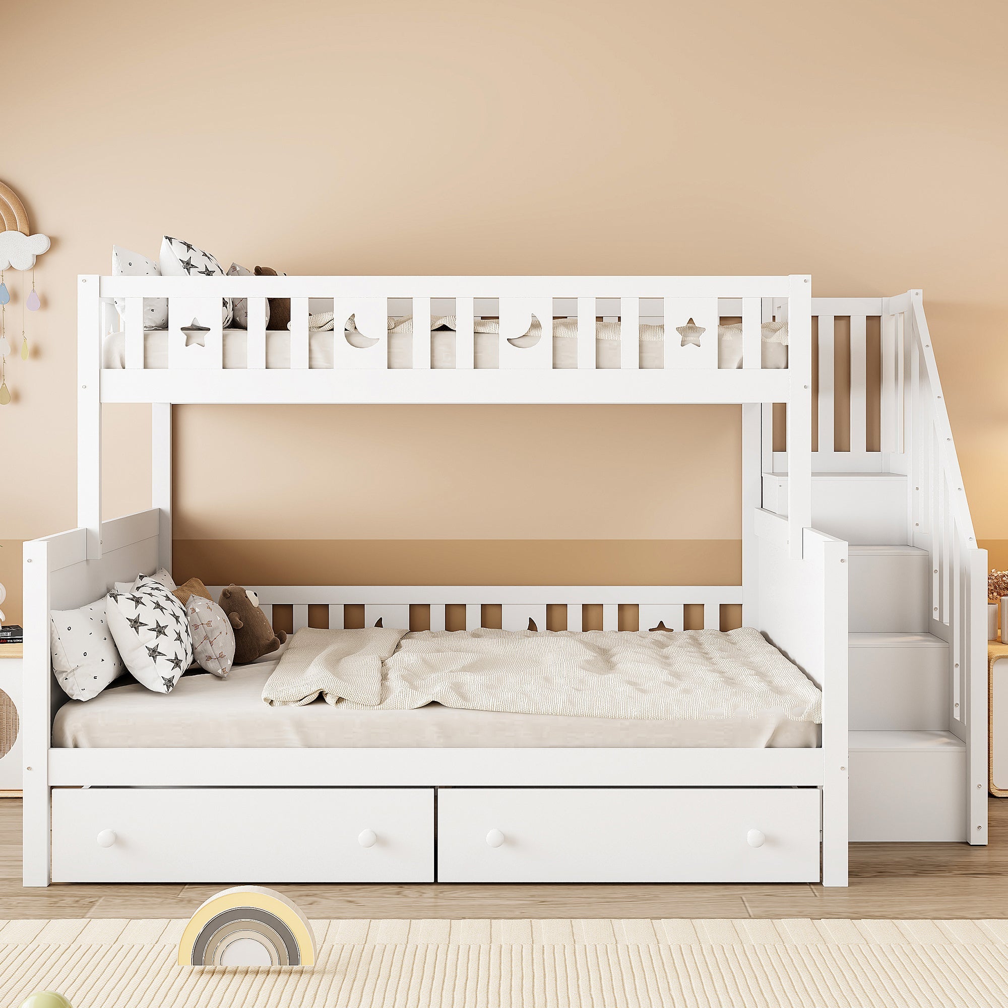 Logidon kinderstapelbed 90x200/140x200 wit met veiligheidstrap