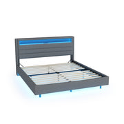 Logidon bed 140x200 cm grijs USB-aansluiting LED omkeerbaar hoofdeinde