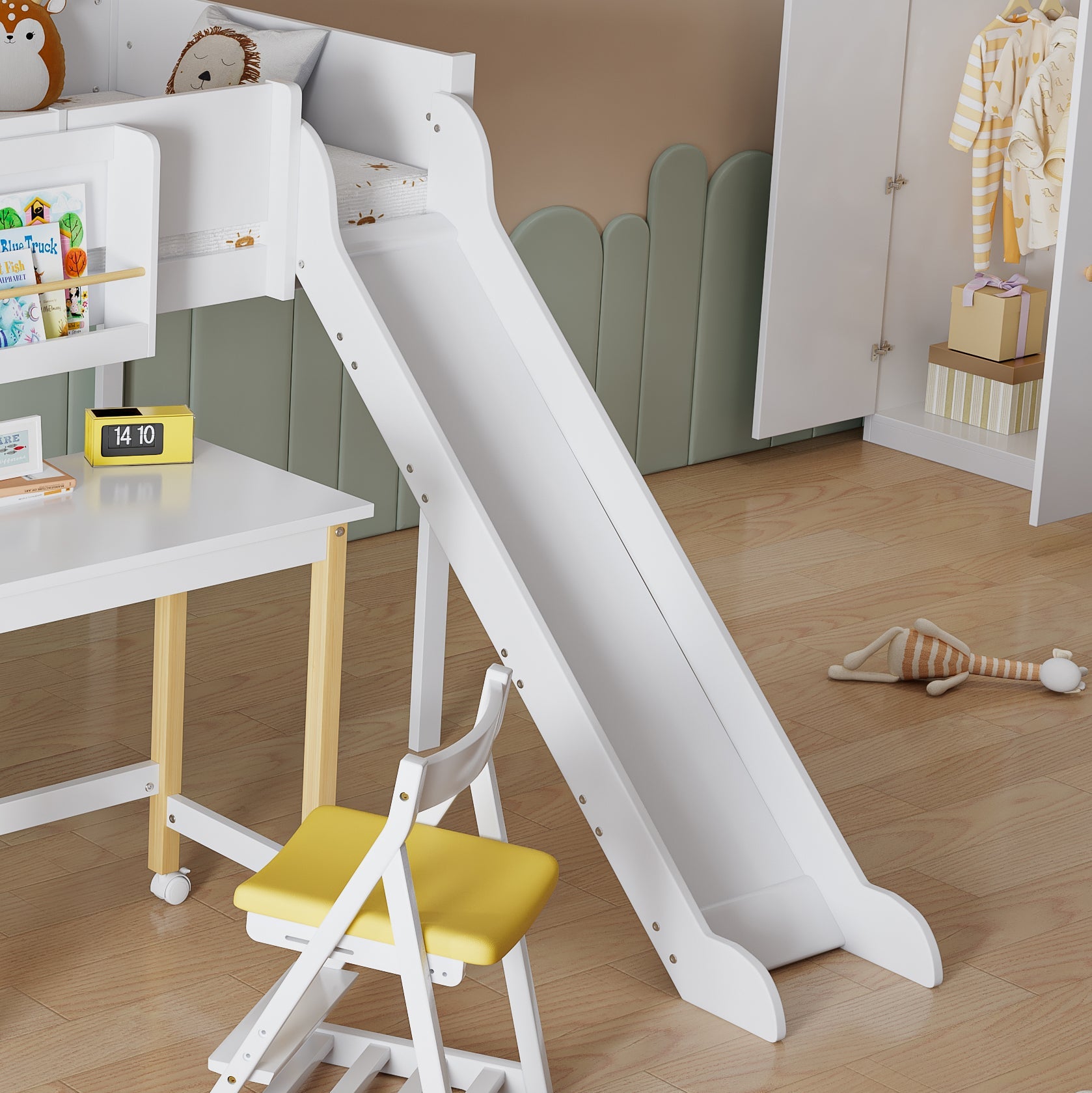 Logidon complete bedroom 3-piece loft bed with slide white/natural